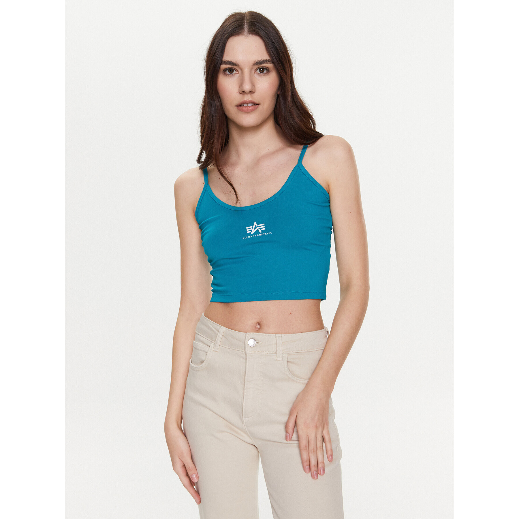 Alpha Industries Top Basic 116082 Modra Cropped Fit - Pepit.si