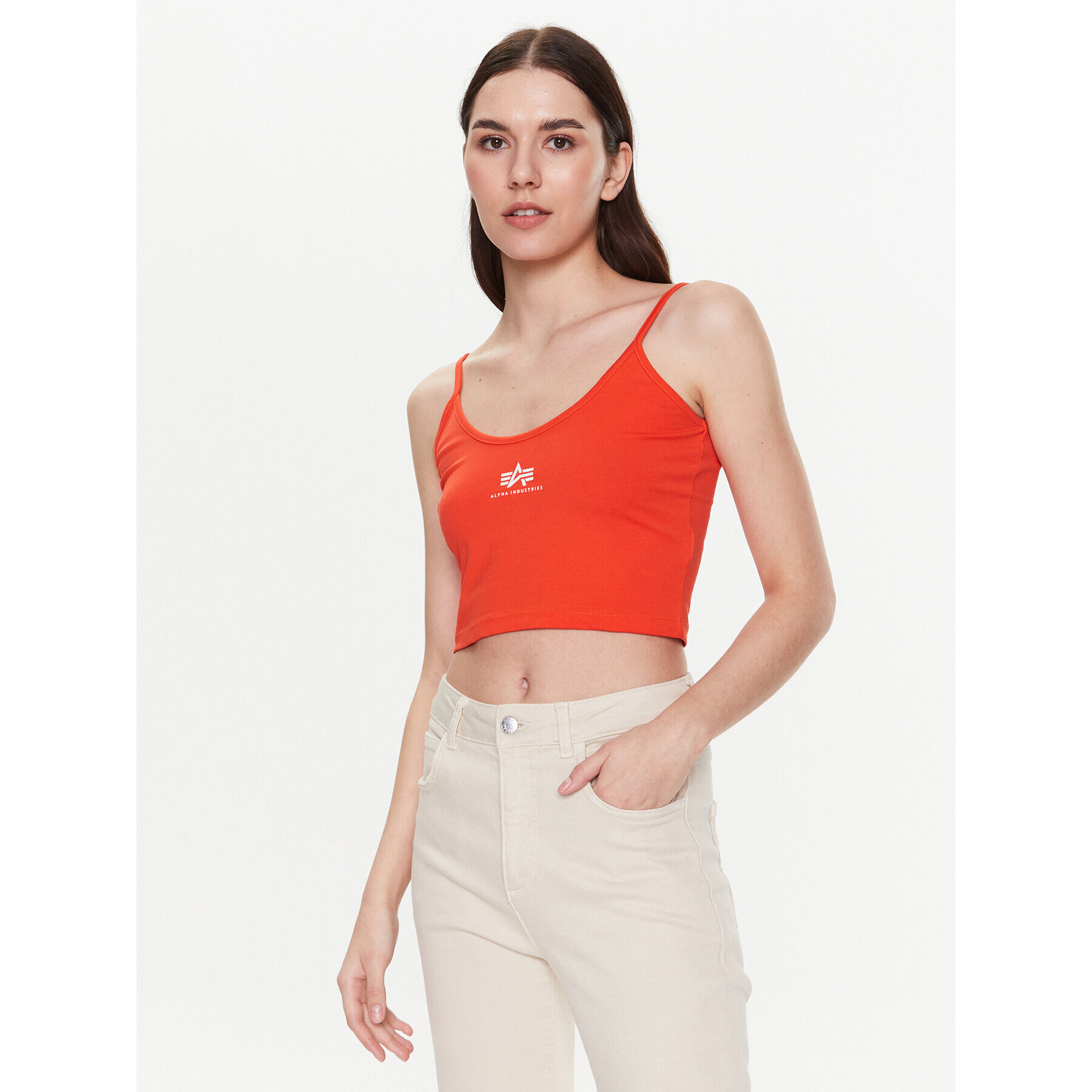 Alpha Industries Top Basic Crop-Top SL Wmn 116082 Rdeča Cropped Fit - Pepit.si