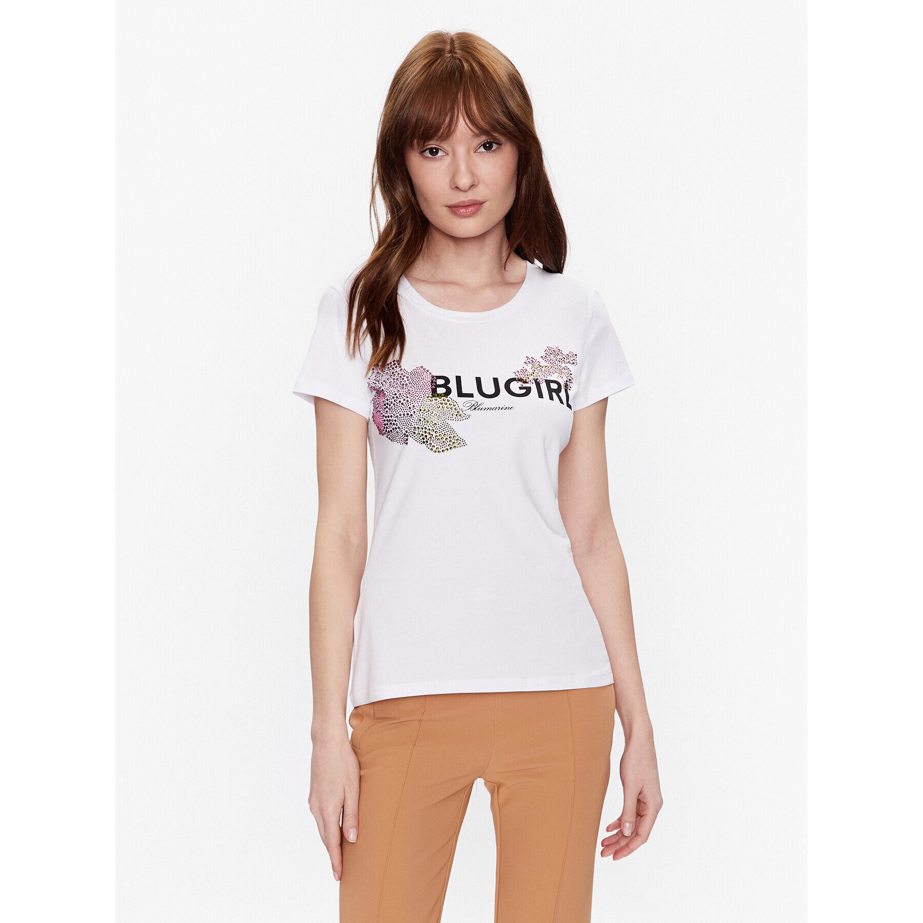 Blugirl Blumarine Majica RA3157-J5003 Bela Regular Fit - Pepit.si