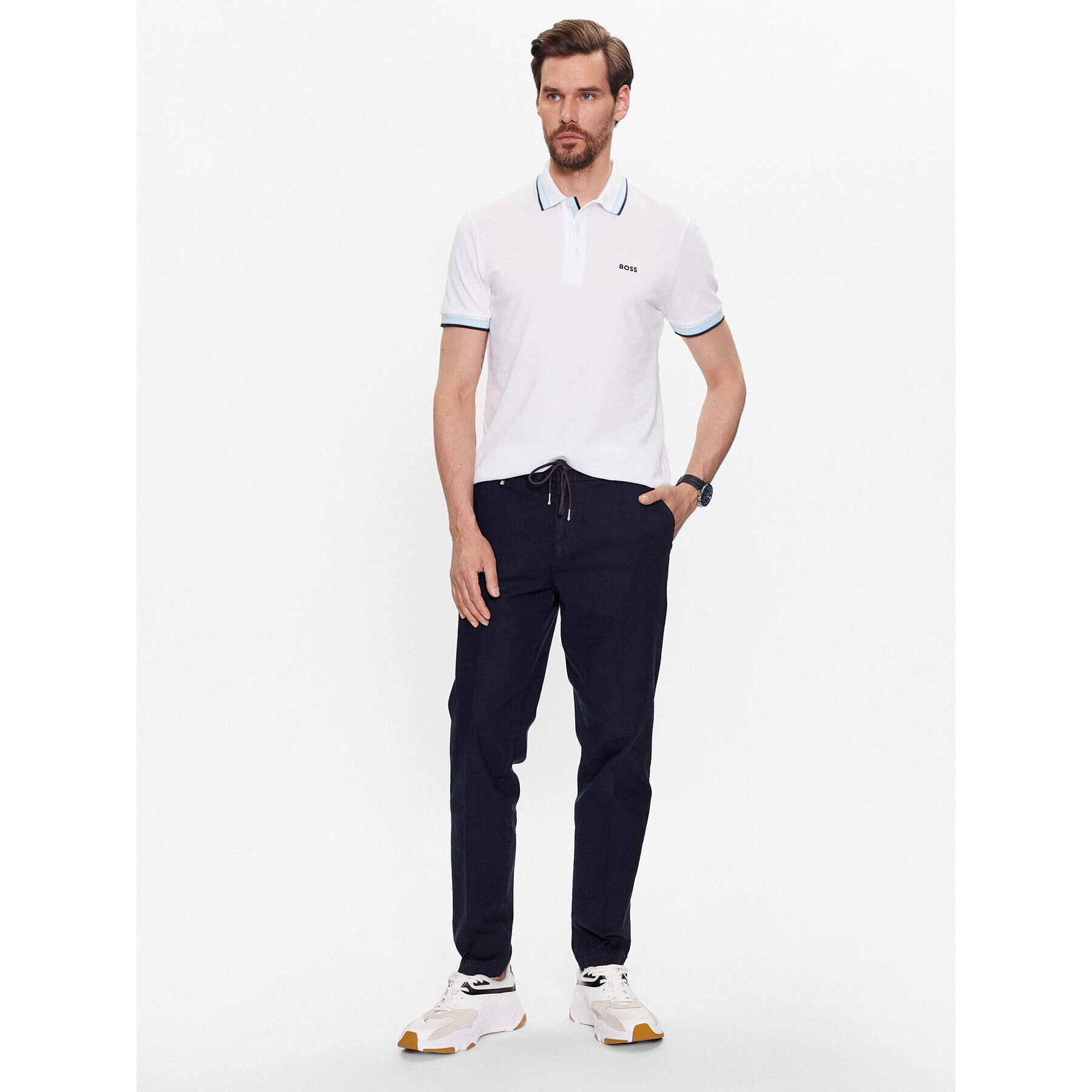 Boss Hlače iz tkanine 50487750 Modra Slim Fit - Pepit.si