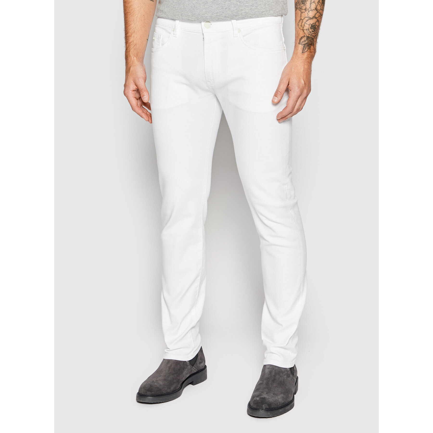 Boss Jeans hlače Delaware3-1 50467675 Bela Slim Fit - Pepit.si