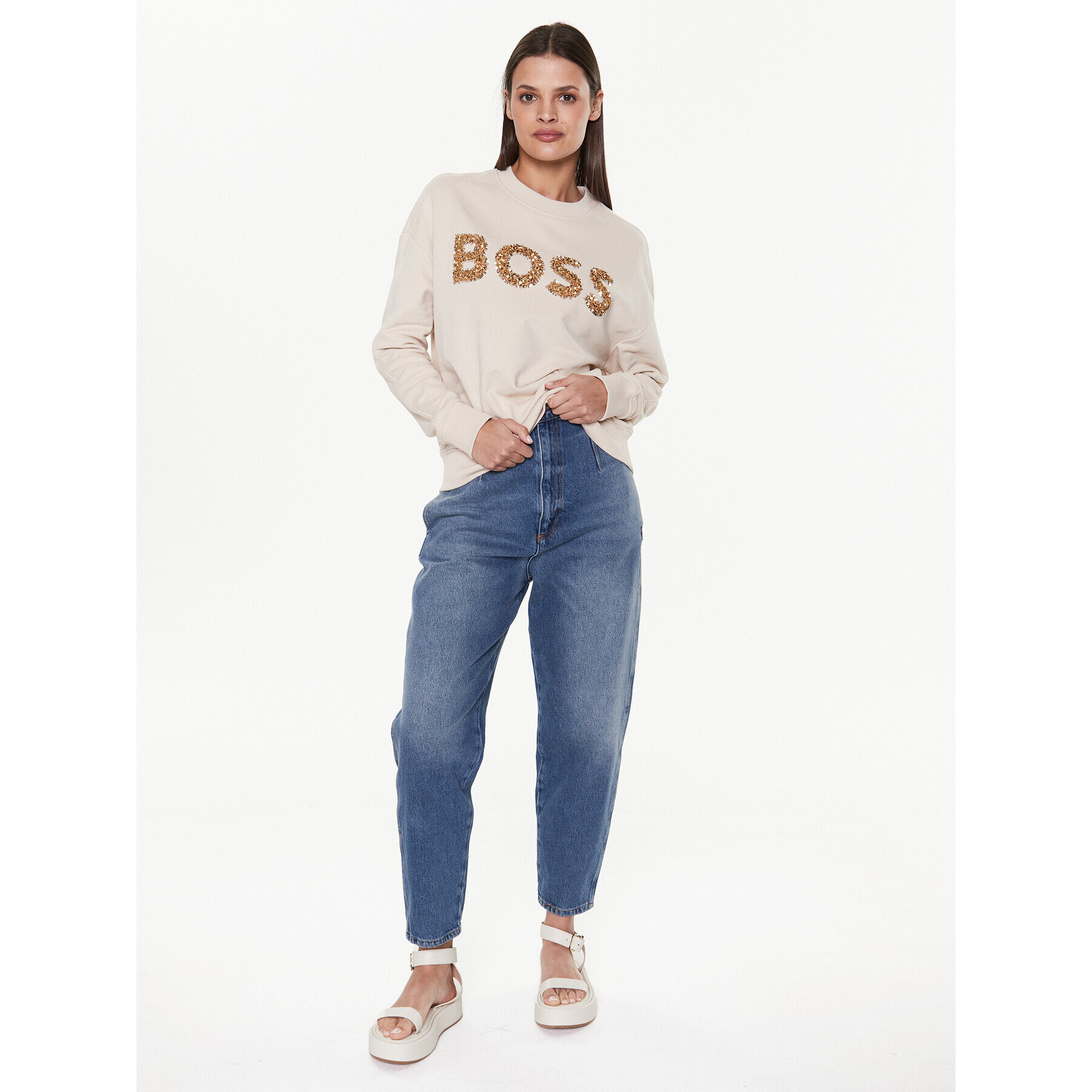 Boss Jopa Ecaisa_Logo 50484443 Bež Oversize - Pepit.si