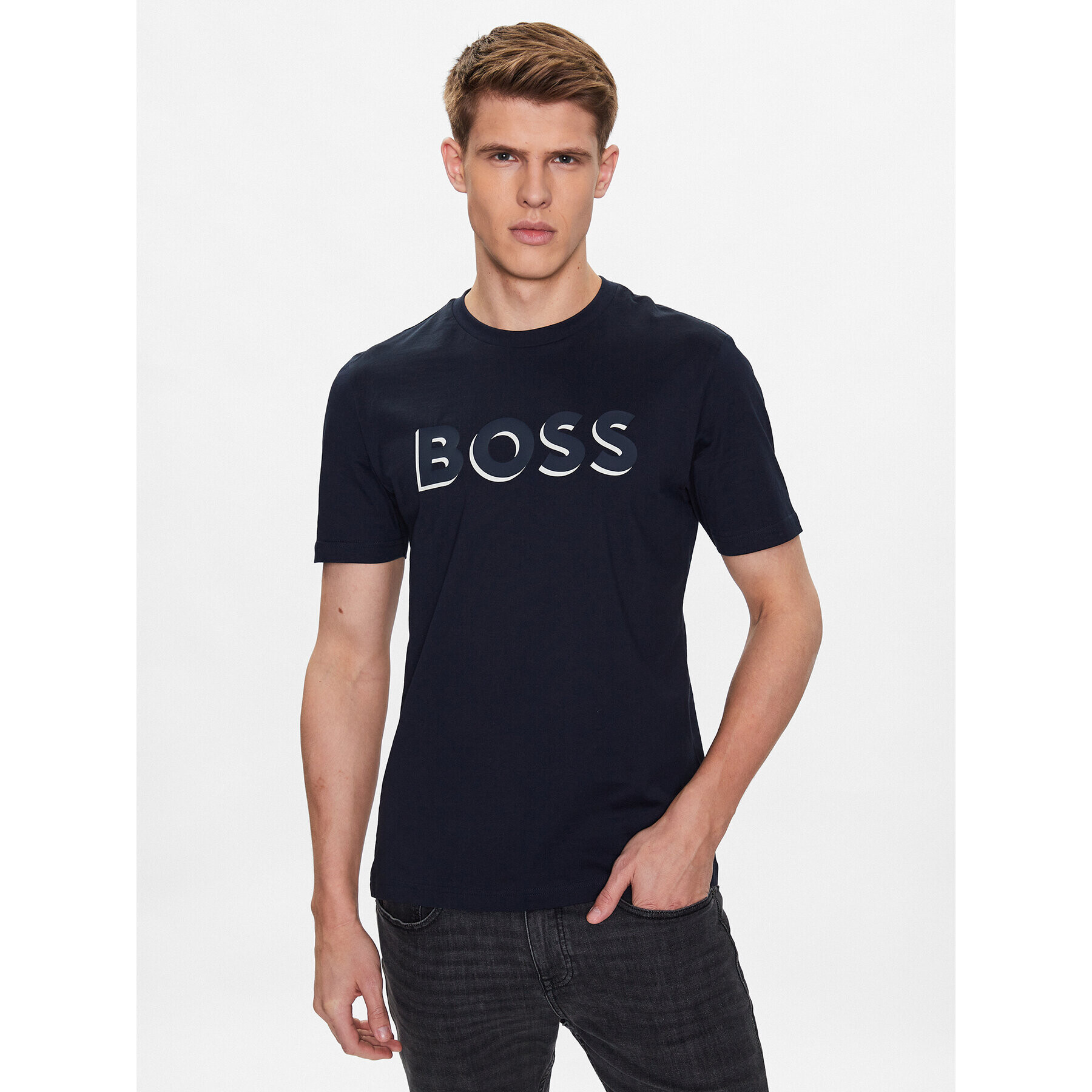 Boss Majica 50481611 Mornarsko modra Regular Fit - Pepit.si