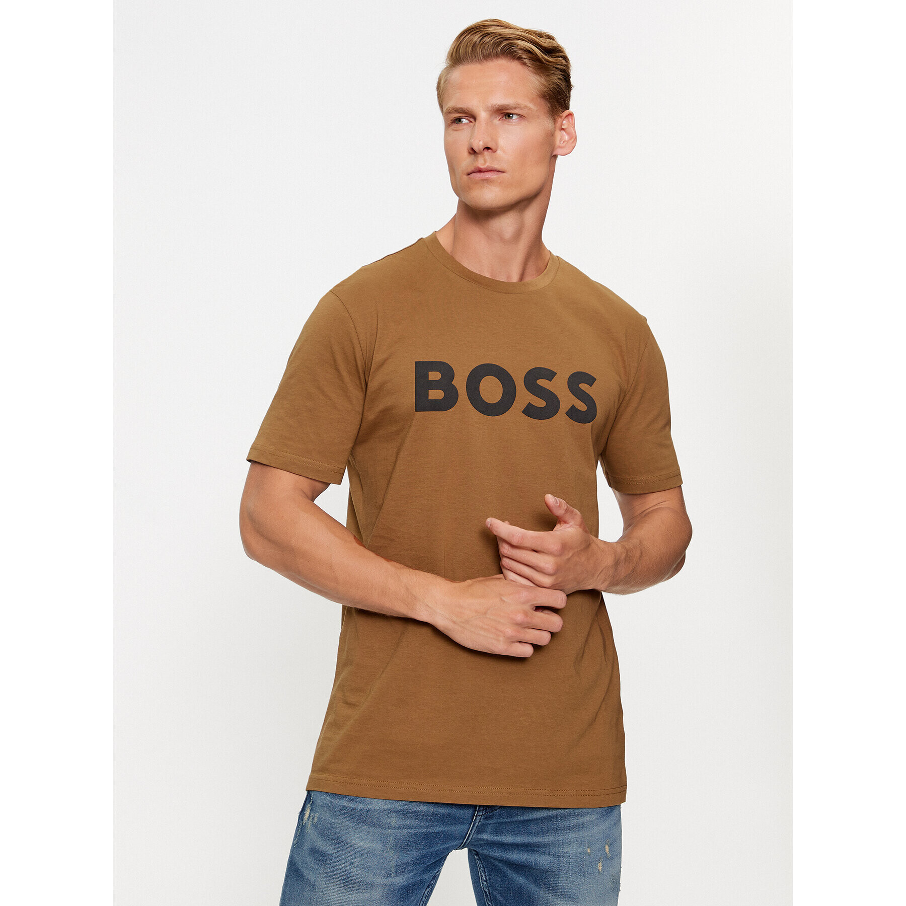 Boss Majica Thinking 1 50481923 Bež Regular Fit - Pepit.si