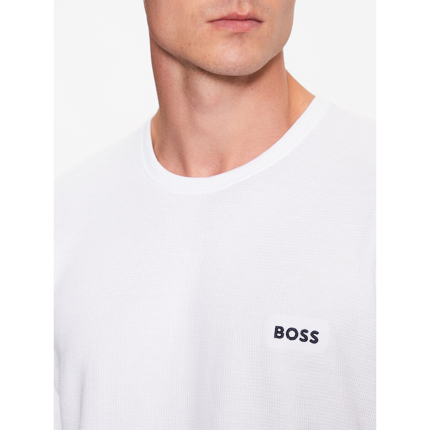 Boss Zgornji del pižame Waffle 50480834 Bela Regular Fit - Pepit.si