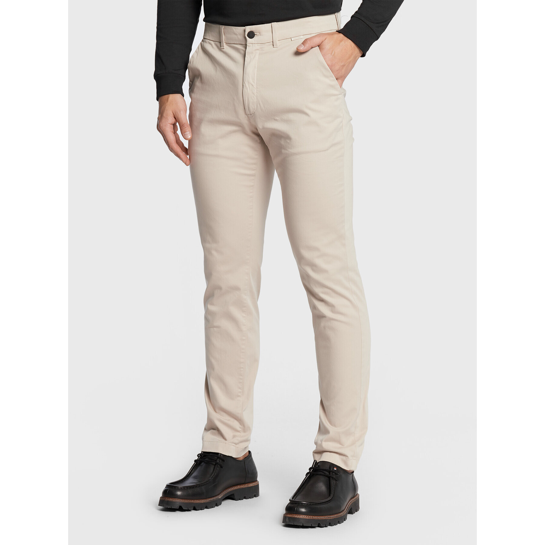 Calvin Klein Chino hlače Sateen K10K109914 Bež Slim Fit - Pepit.si