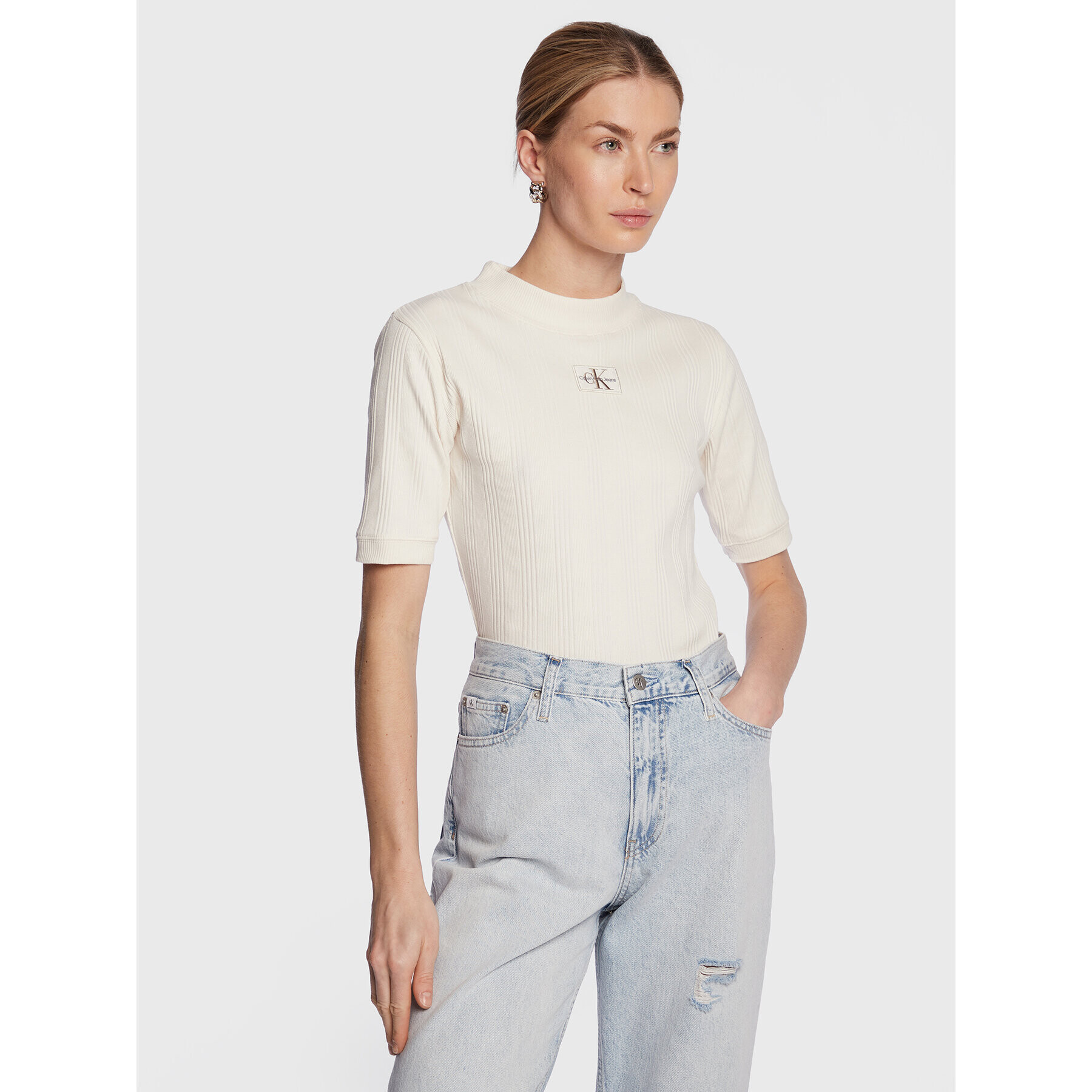 Calvin Klein Jeans Bluza J20J220291 Écru Regular Fit - Pepit.si