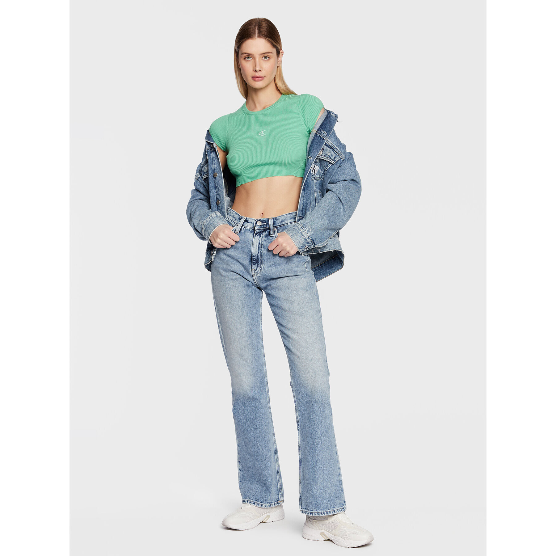 Calvin Klein Jeans Bluza J20J220709 Zelena Cropped Fit - Pepit.si