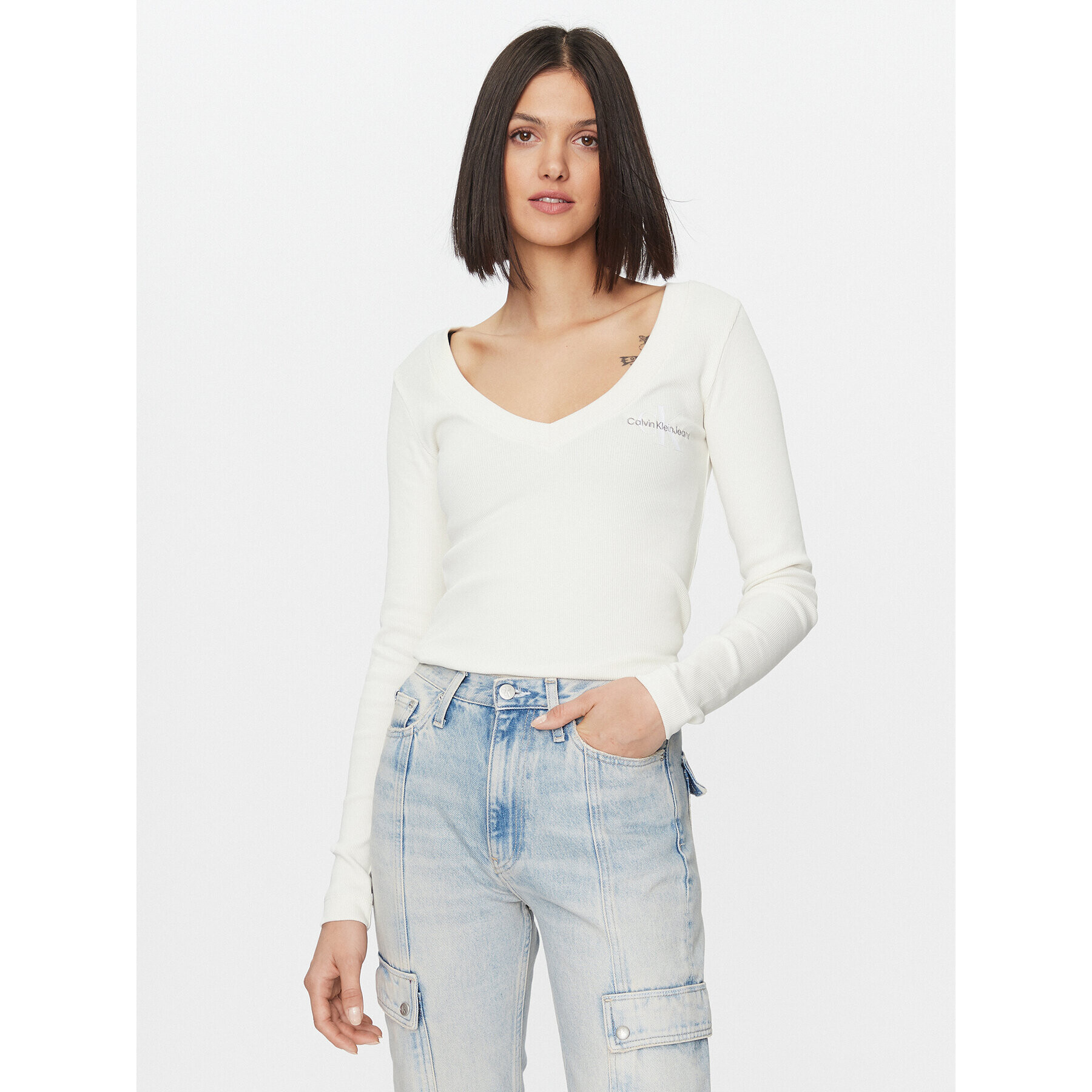 Calvin Klein Jeans Bluza J20J222023 Écru Regular Fit - Pepit.si