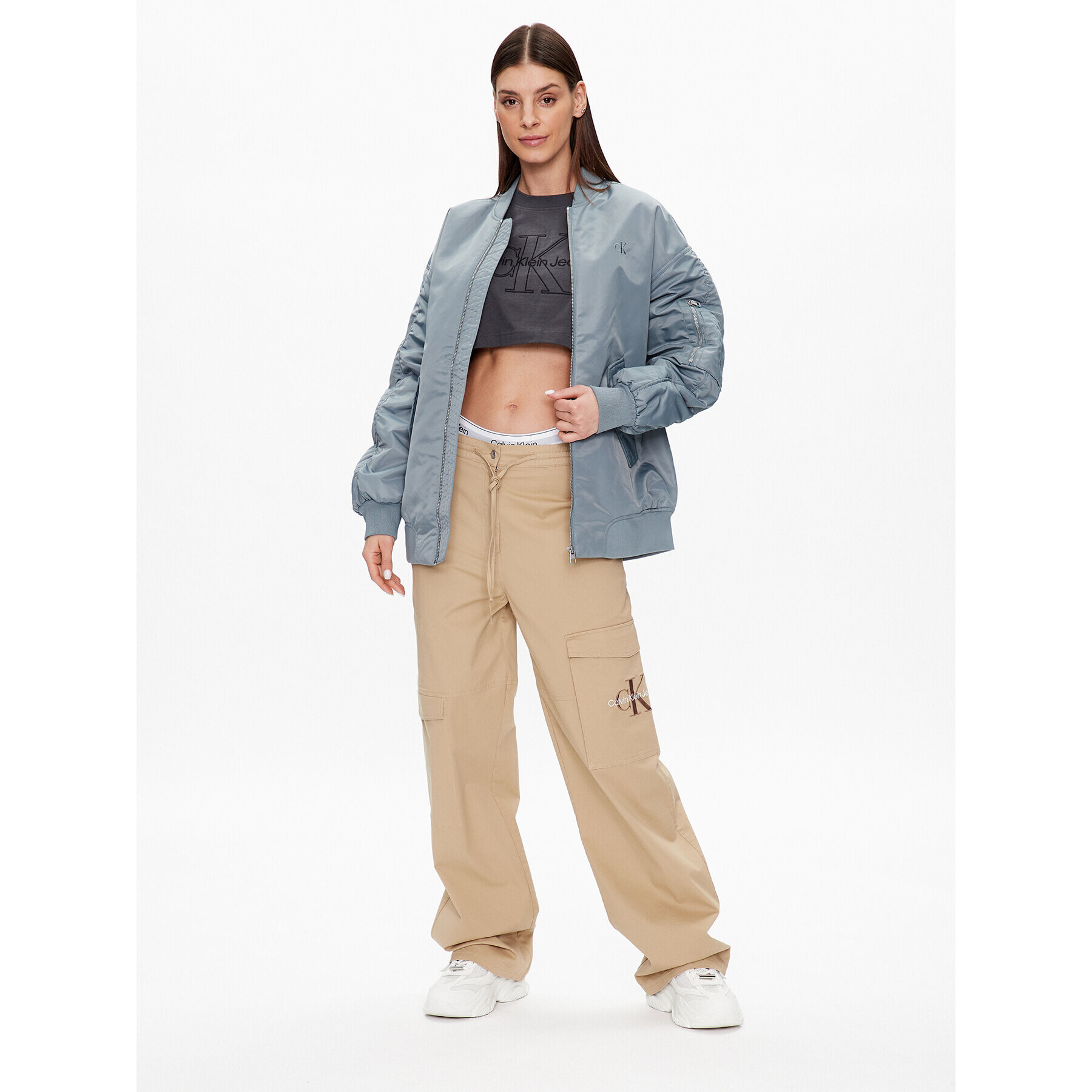 Calvin Klein Jeans Bomber jakna J20J221082 Modra Oversize - Pepit.si