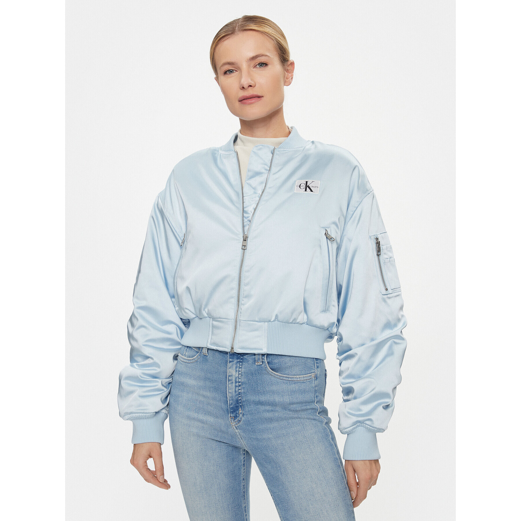 Calvin Klein Jeans Bomber jakna J20J222591 Modra Regular Fit - Pepit.si