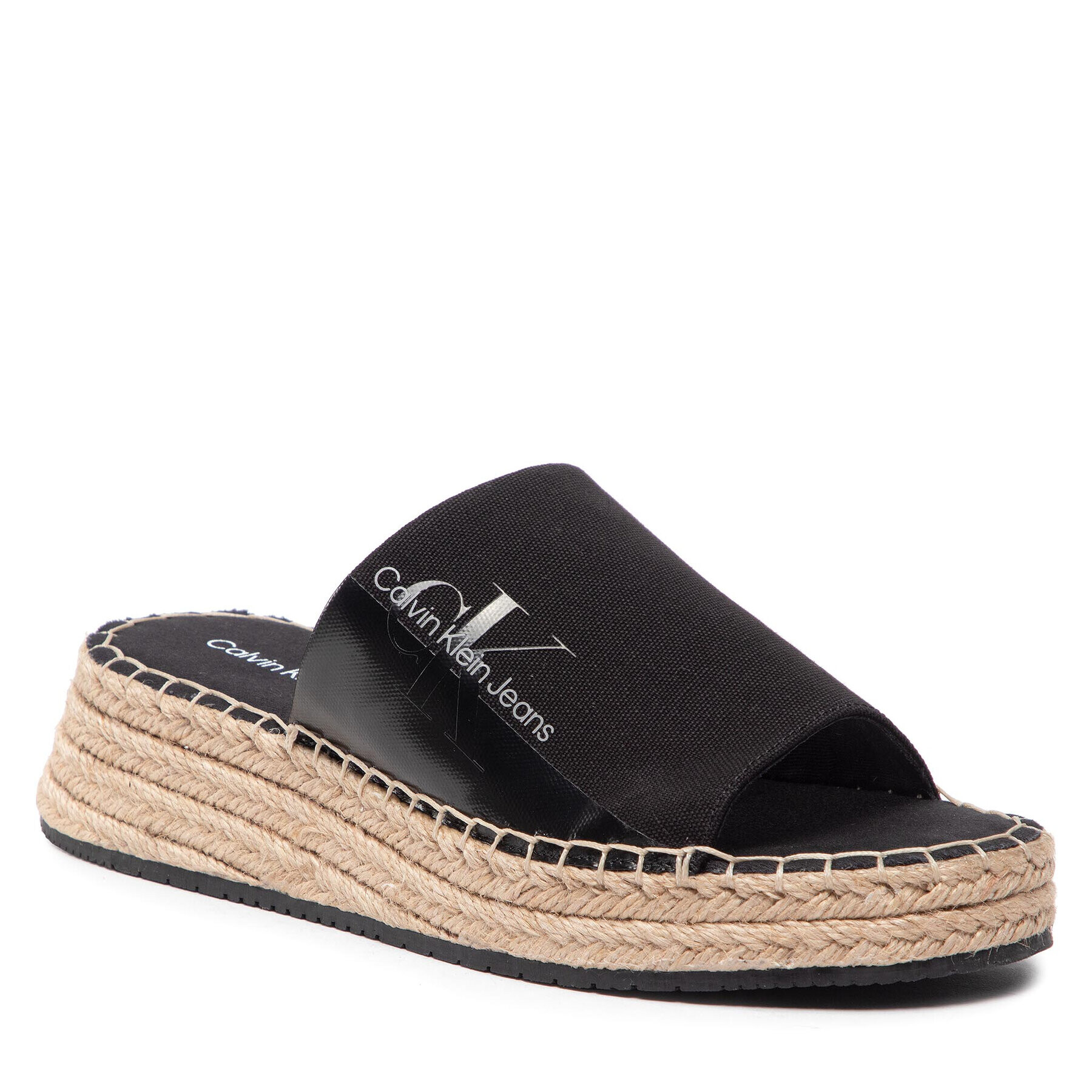 Calvin Klein Jeans Espadrile Sporty Wedge Sandal Monogram YW0YW00566 Črna - Pepit.si