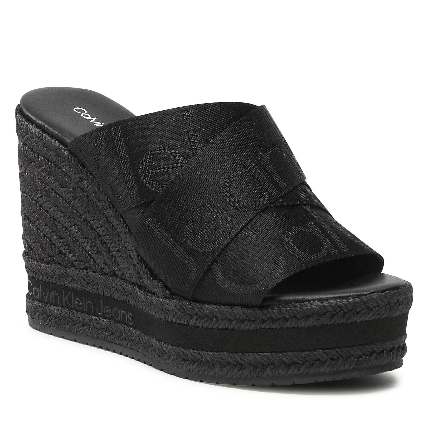 Calvin Klein Jeans Espadrile Wedge Sandal Webbing YW0YW00961 Črna - Pepit.si