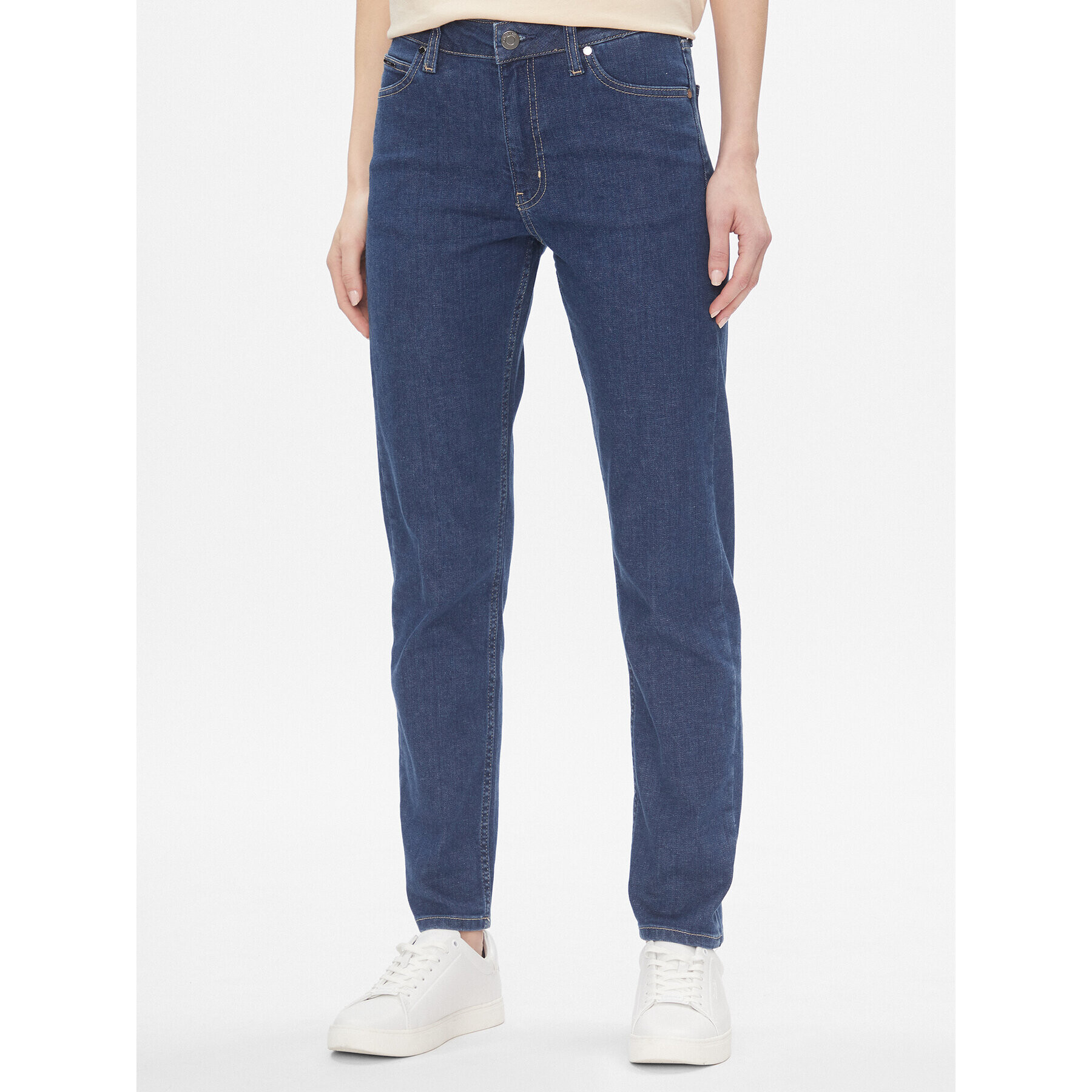 Calvin Klein Jeans hlače Mid Rise Slim - Mid Blue K20K206780 Modra Slim Fit - Pepit.si