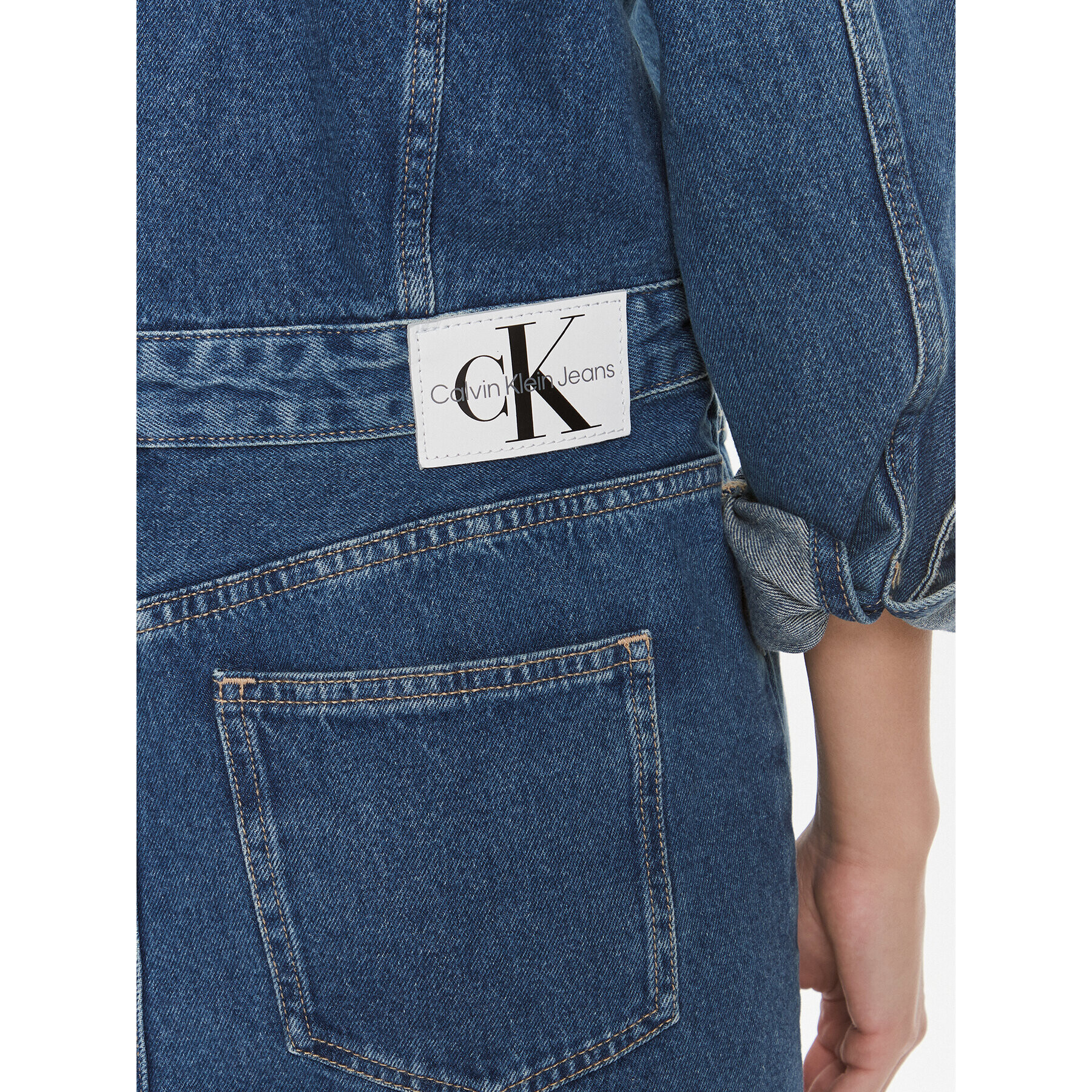 Calvin Klein Jeans Jeans obleka Darted Denim Shirt Dress J20J222461 Mornarsko modra Slim Fit - Pepit.si