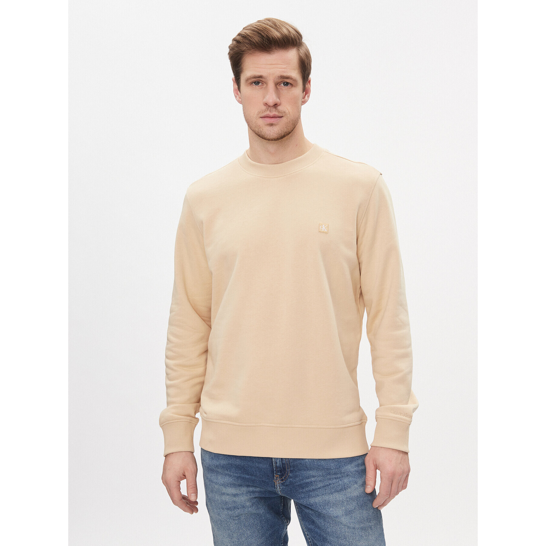 Calvin Klein Jeans Jopa Ck Embro Badge Crew Neck J30J325270 Bež Regular Fit - Pepit.si