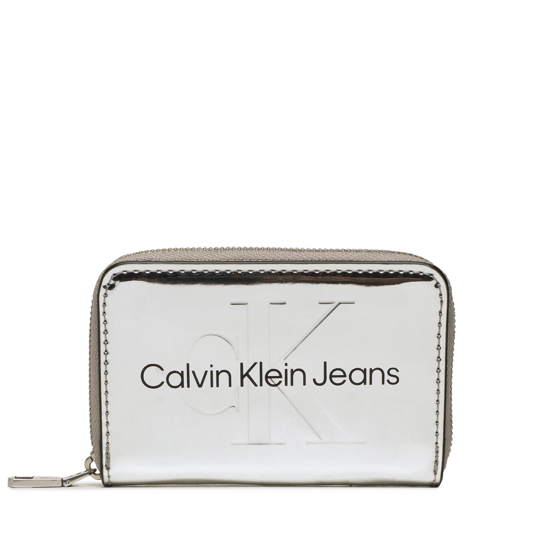 Calvin Klein Jeans Majhna ženska denarnica Sculpted Med Zip Around K60K610405 Srebrna - Pepit.si