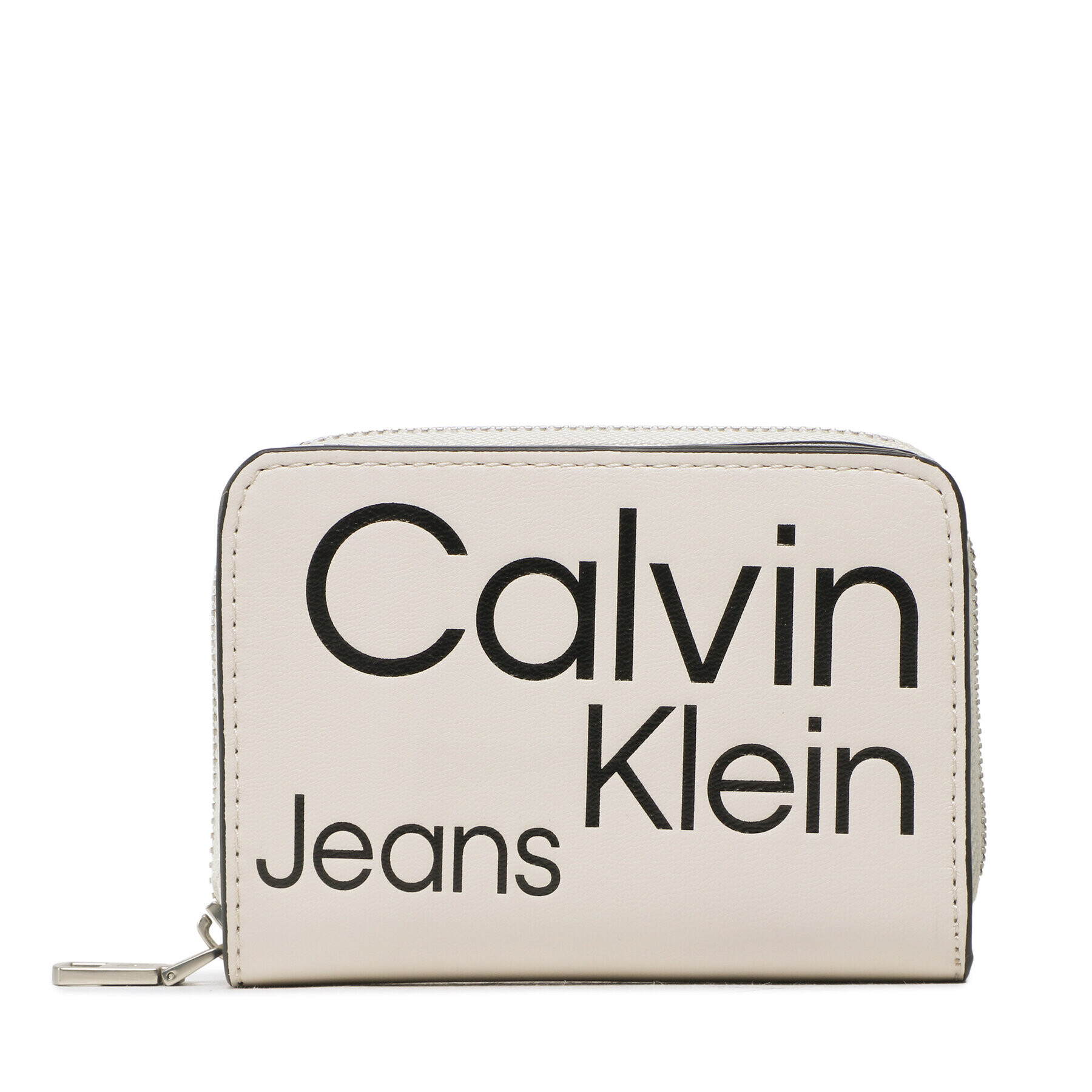 Calvin Klein Jeans Majhna ženska denarnica Sleek Med Zip W/Flap Aop K60K610100 Bež - Pepit.si