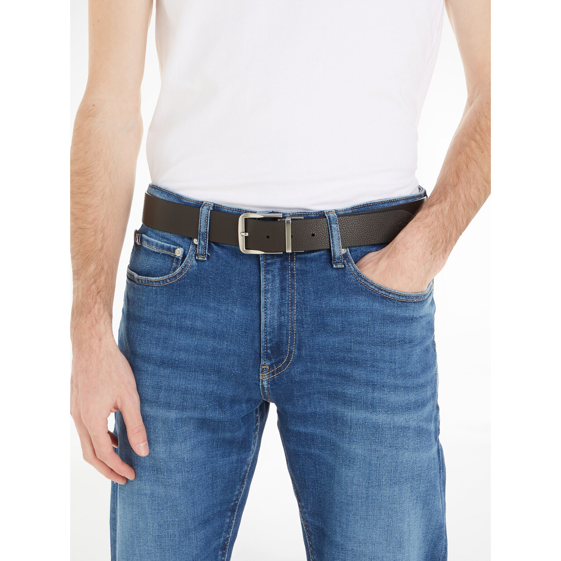 Calvin Klein Jeans Moški pas Fl Cl Ro Rev Lthr Belt K50K511139 Črna - Pepit.si