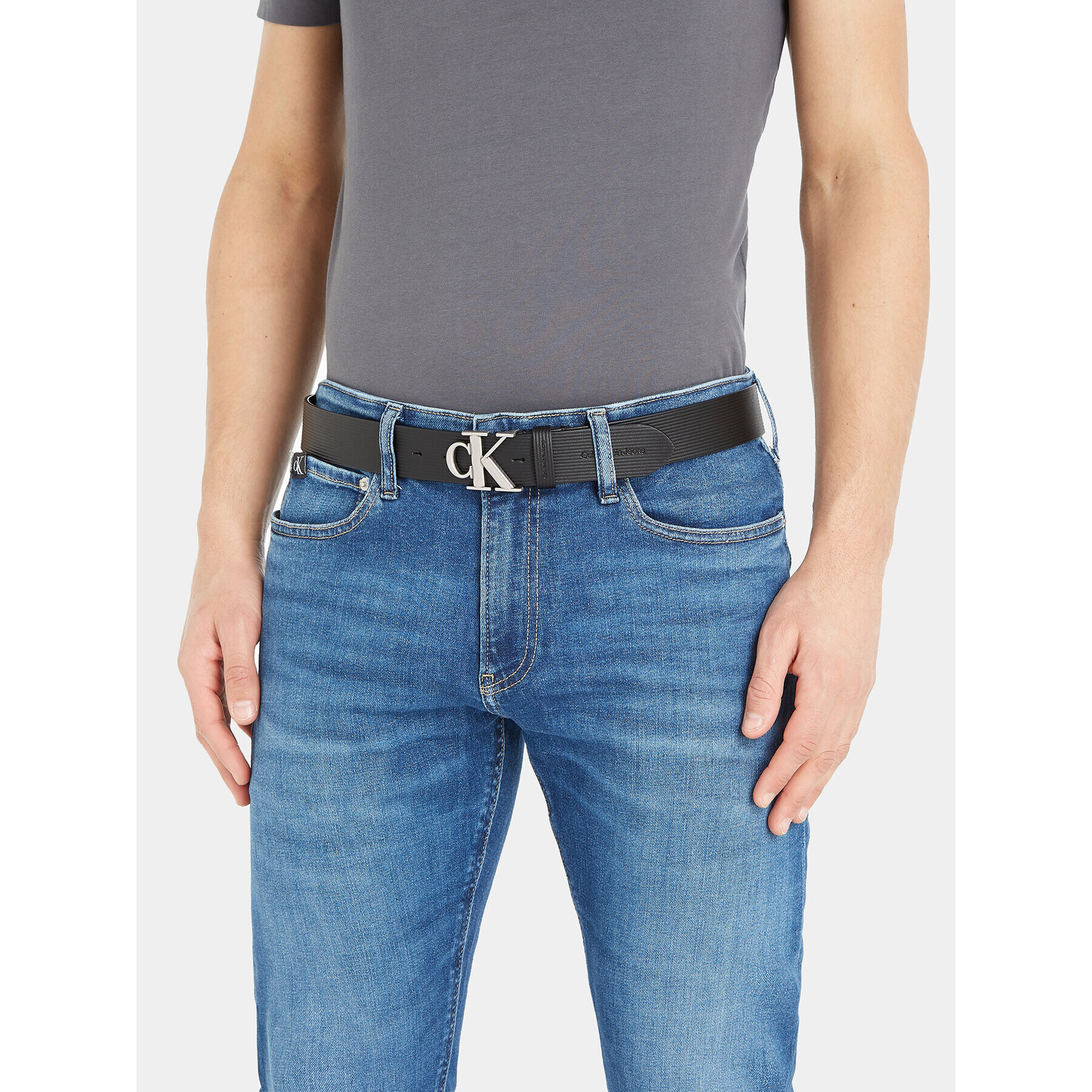 Calvin Klein Jeans Moški pas Round Mono Pl Lthr Tx Belt K50K511155 Črna - Pepit.si