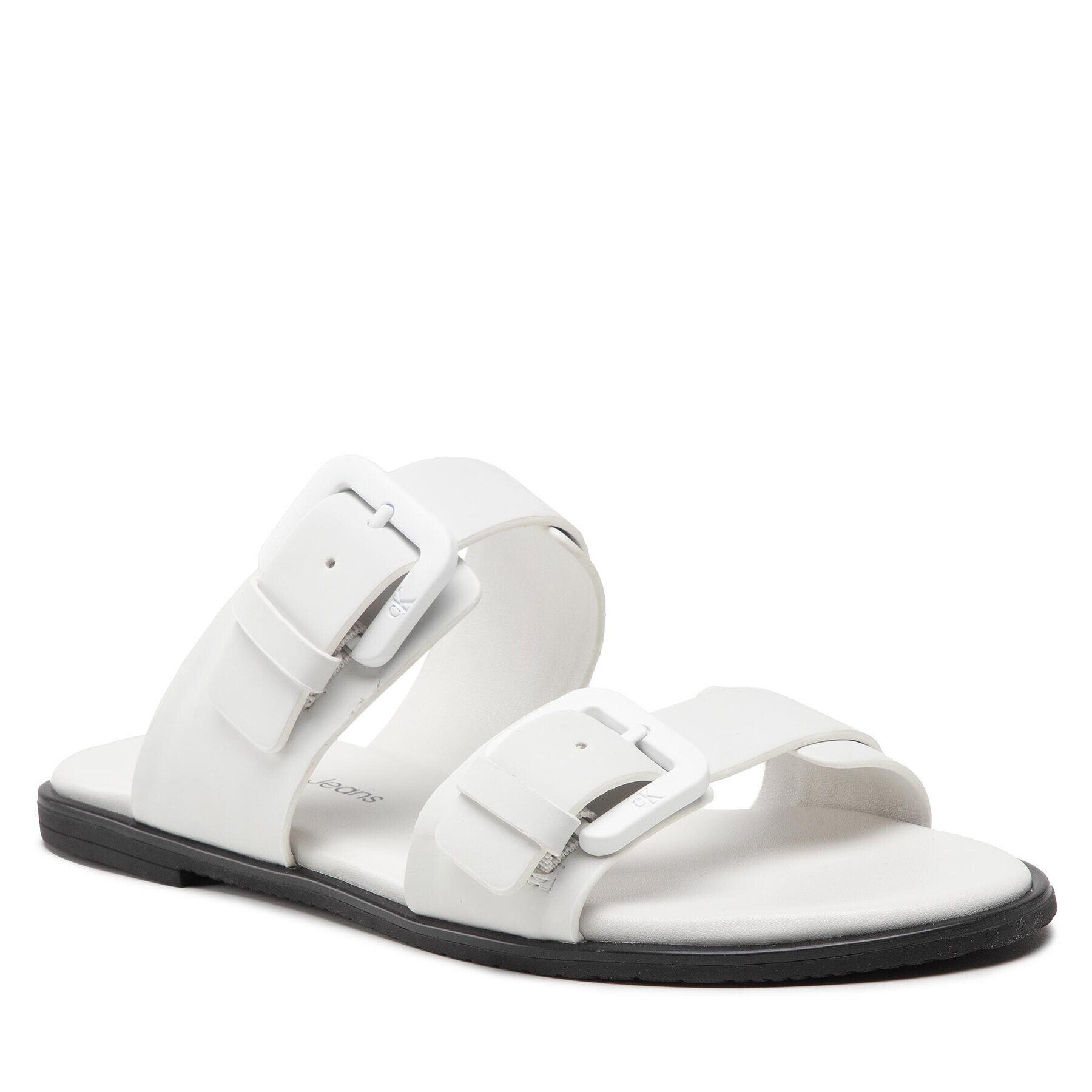 Calvin Klein Jeans Natikači Flat Sandal Twostraps Rub YW0YW00537 Bela - Pepit.si