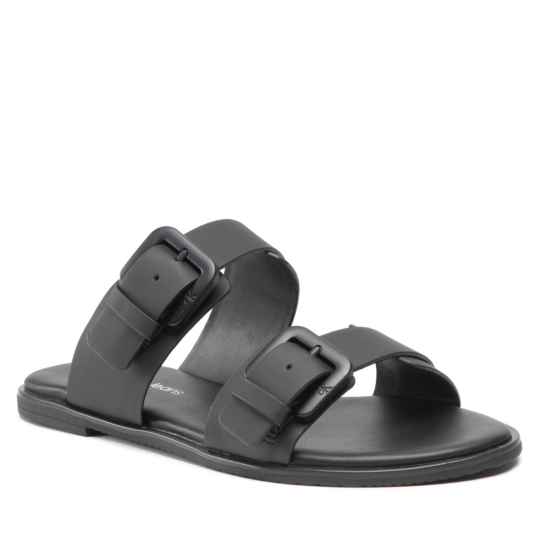 Calvin Klein Jeans Natikači Flat Sandal Twostrips Rub YW0YW00537 Črna - Pepit.si