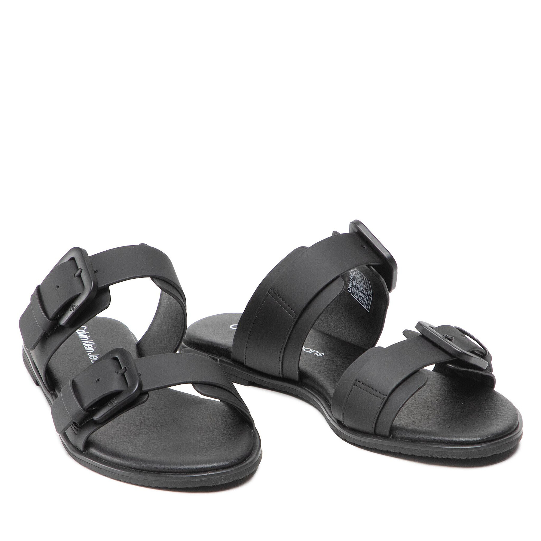 Calvin Klein Jeans Natikači Flat Sandal Twostrips Rub YW0YW00537 Črna - Pepit.si