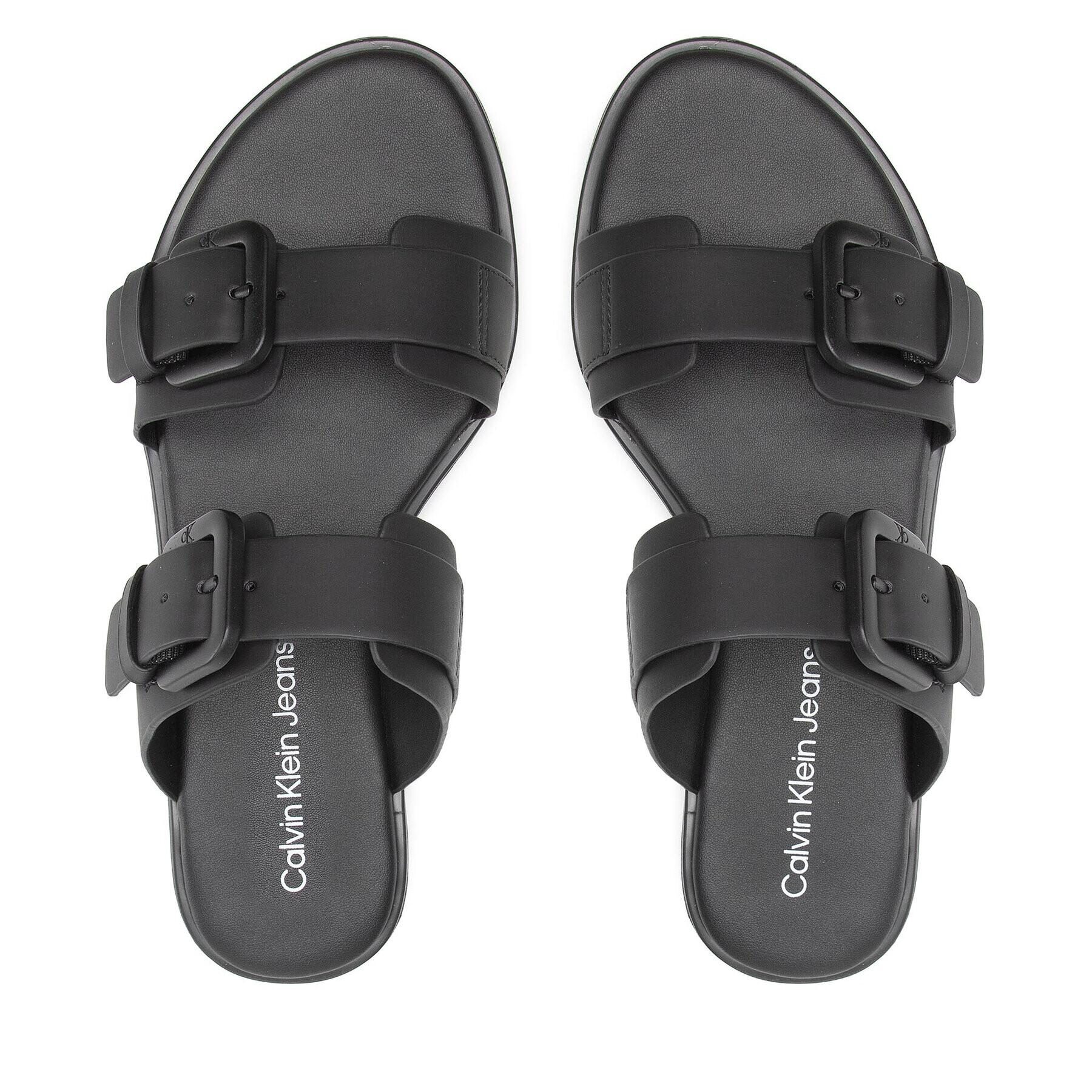 Calvin Klein Jeans Natikači Flat Sandal Twostrips Rub YW0YW00537 Črna - Pepit.si