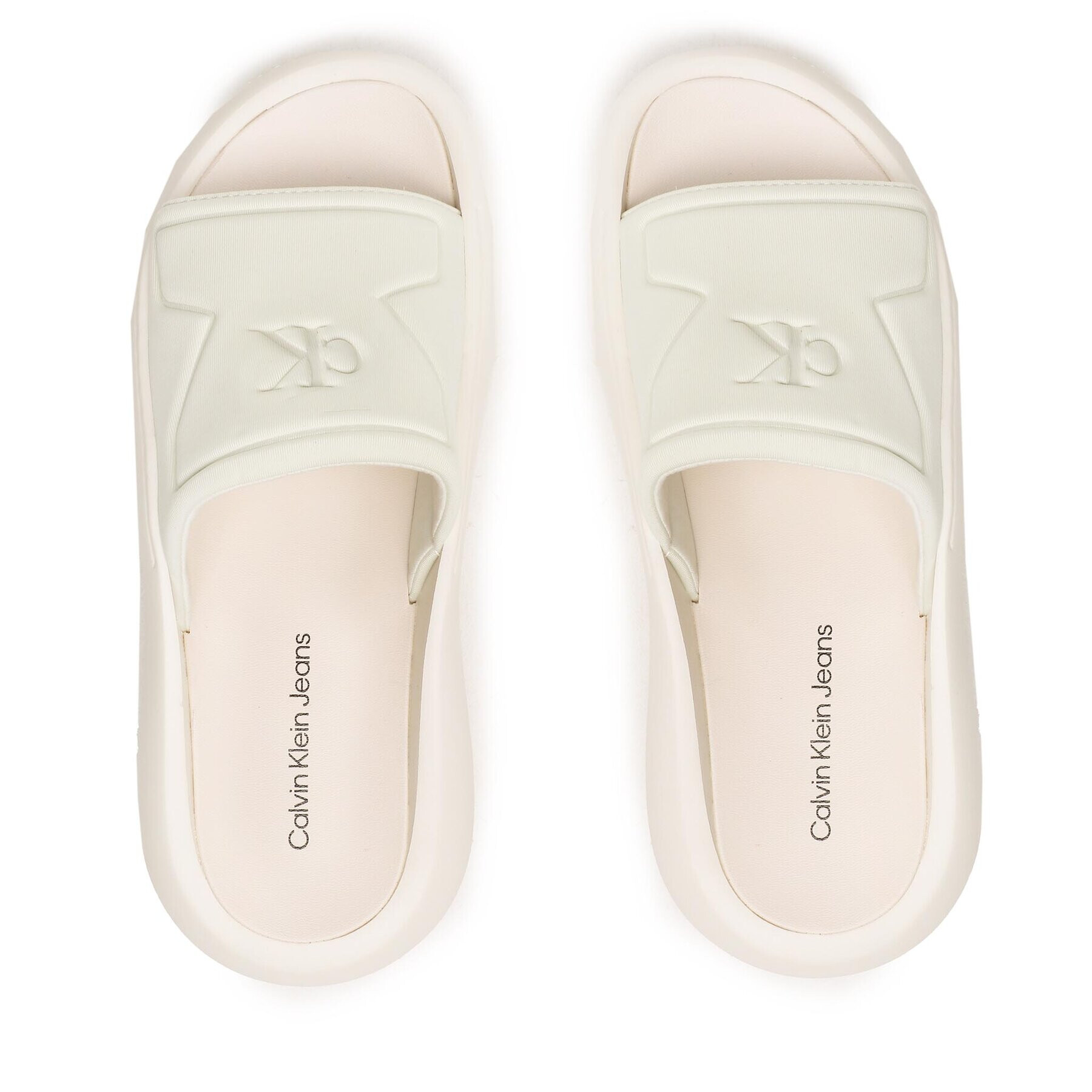 Calvin Klein Jeans Natikači Hybrid Sandal High/Low Freq YM0YM00645 Bela - Pepit.si