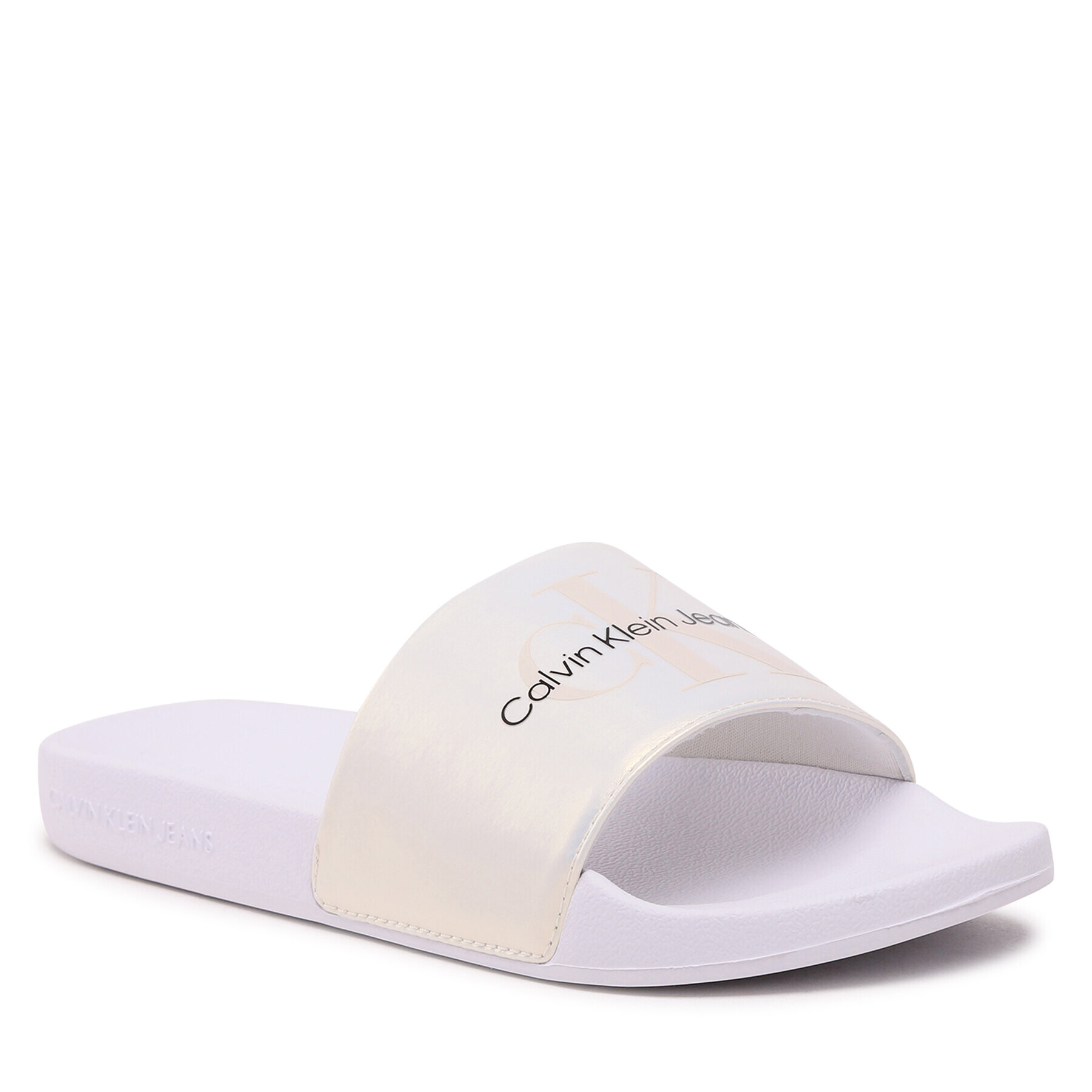 Calvin Klein Jeans Natikači Slide Ny Pearl YW0YW01243 Écru - Pepit.si