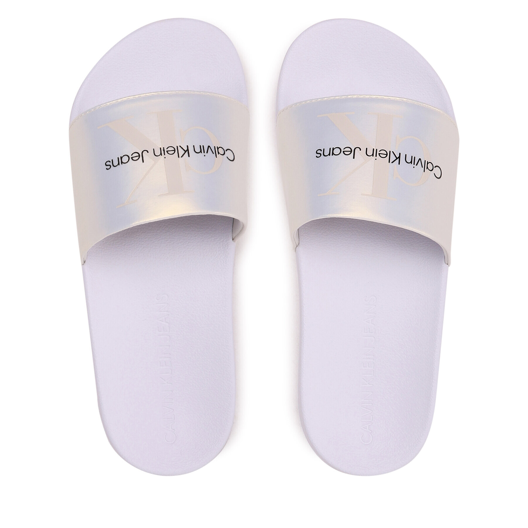 Calvin Klein Jeans Natikači Slide Ny Pearl YW0YW01243 Écru - Pepit.si