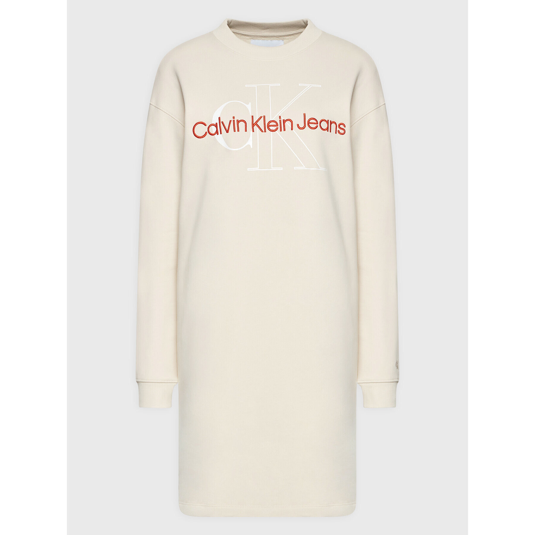 Calvin Klein Jeans Pletena obleka J20J218403 Bež Relaxed Fit - Pepit.si