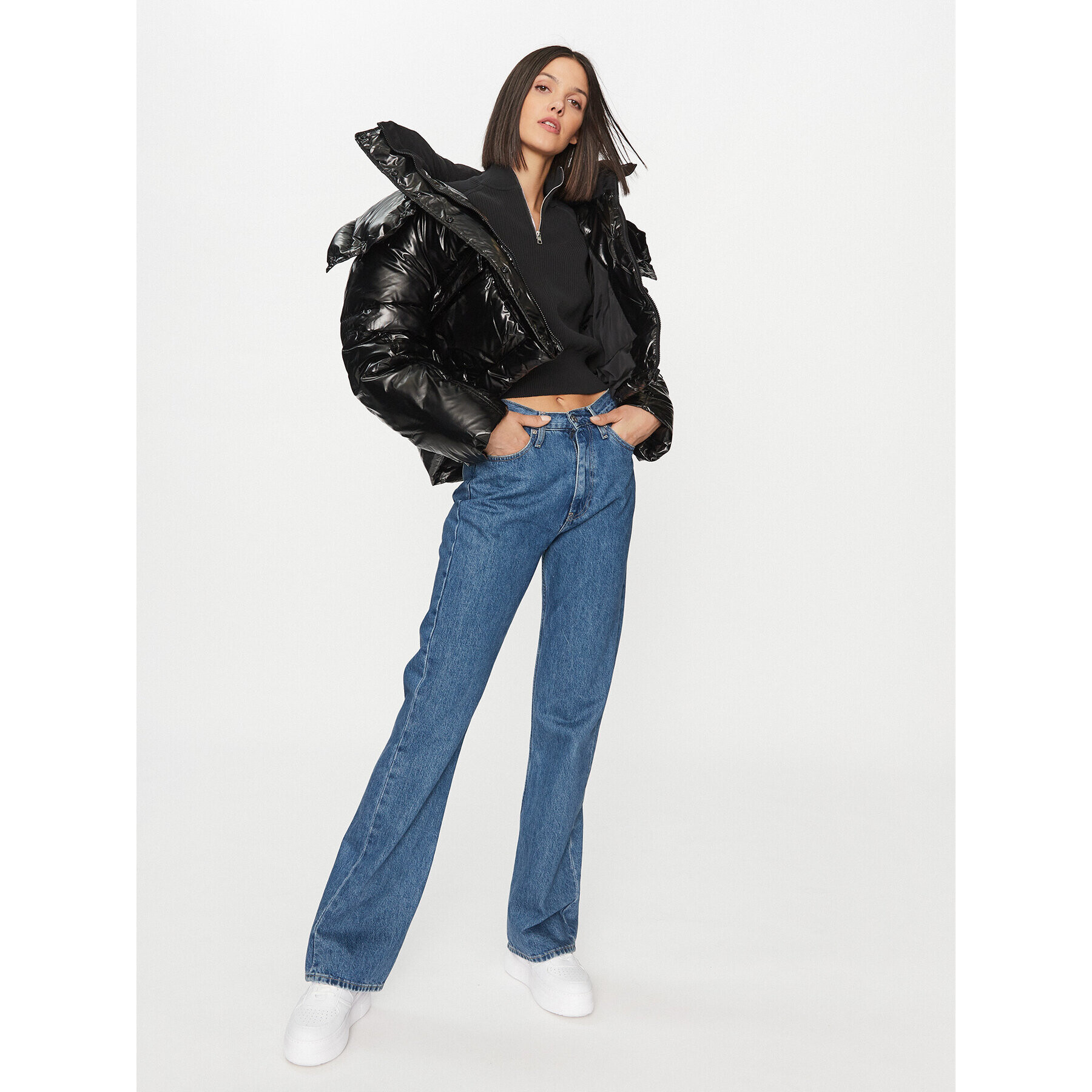 Calvin Klein Jeans Puhovka High Shine J20J221884 Črna Oversize - Pepit.si