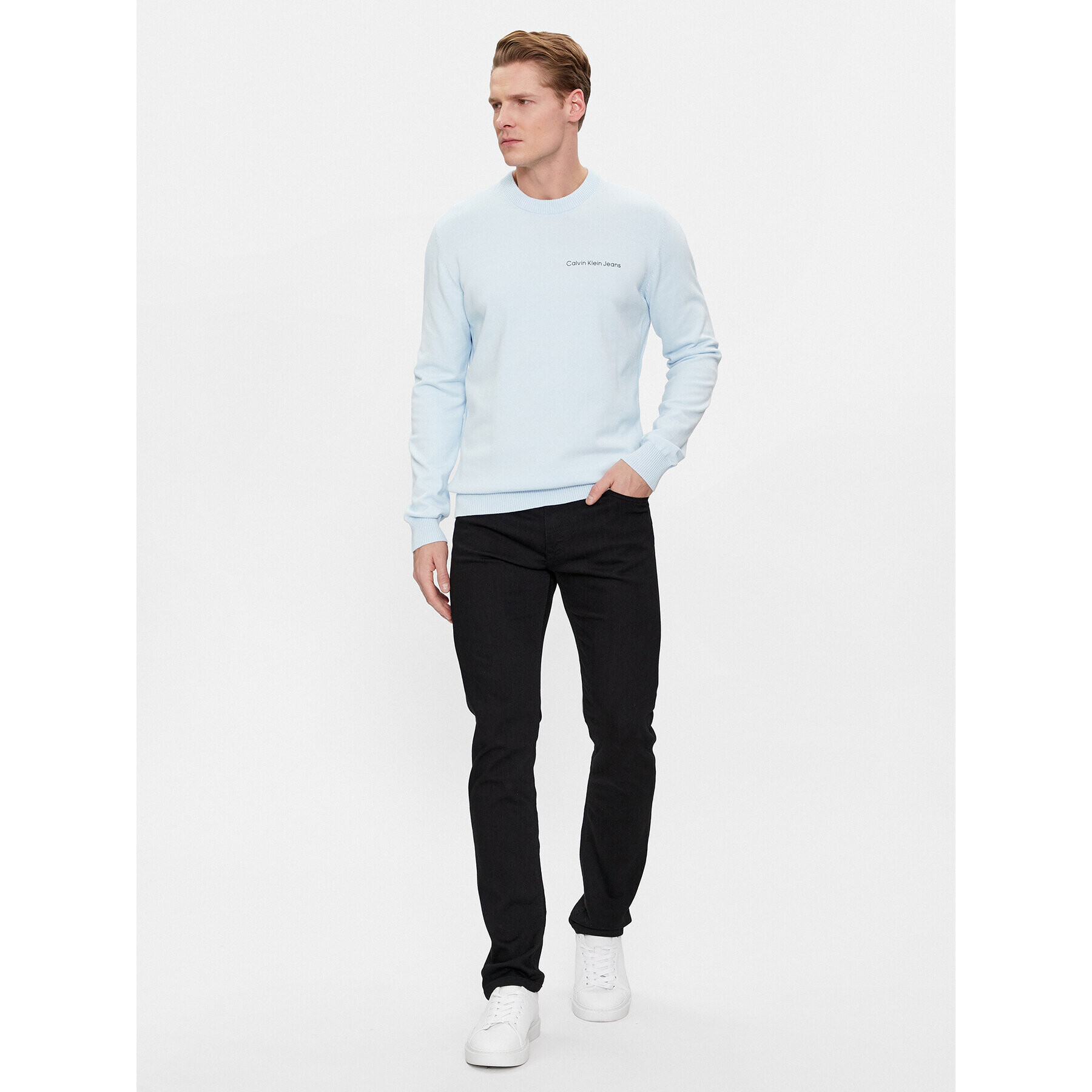 Calvin Klein Jeans Pulover Institutional Essentials Sweater J30J324974 Modra Regular Fit - Pepit.si