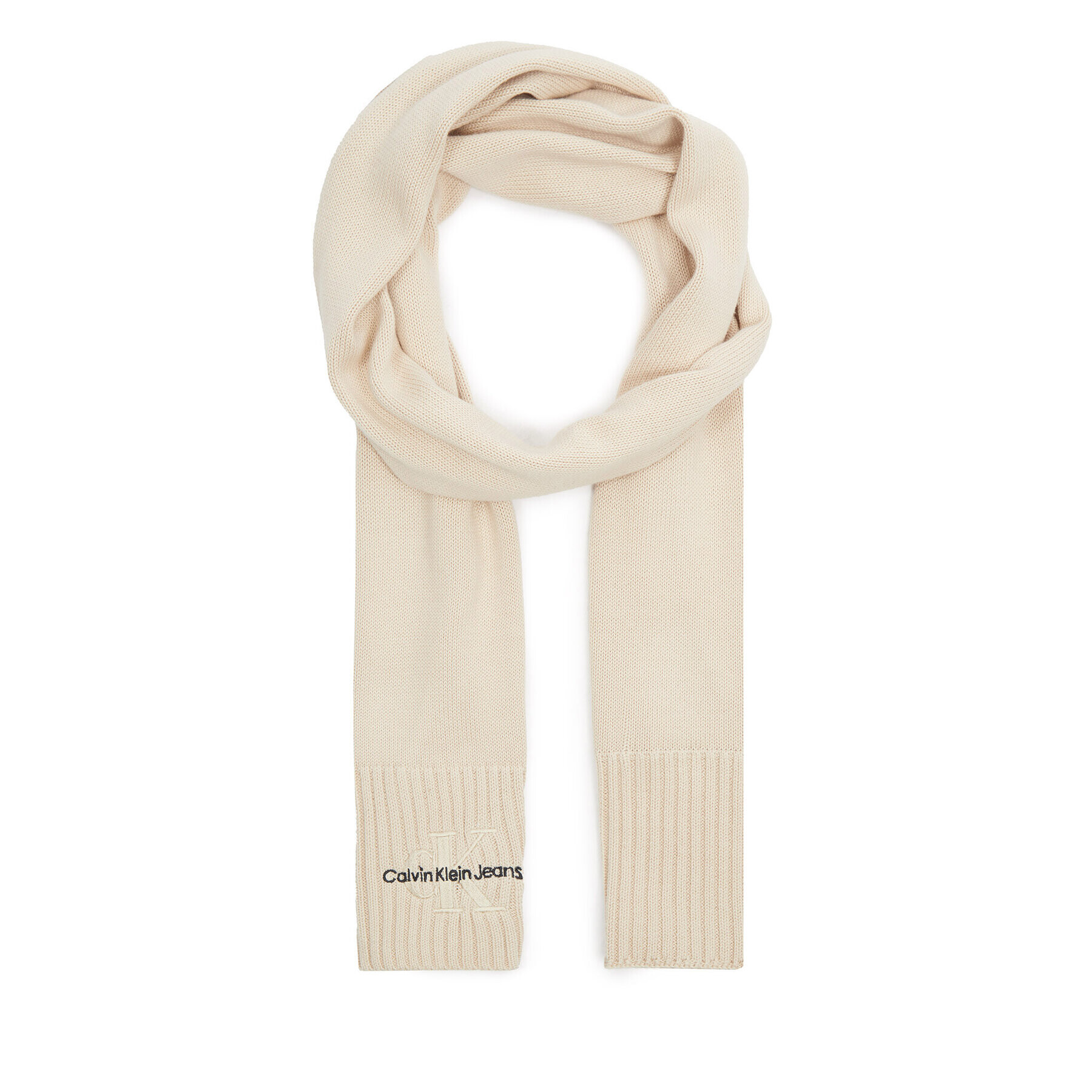 Calvin Klein Jeans Šal Monologo Embro Knit Scarf K60K611262 Écru - Pepit.si