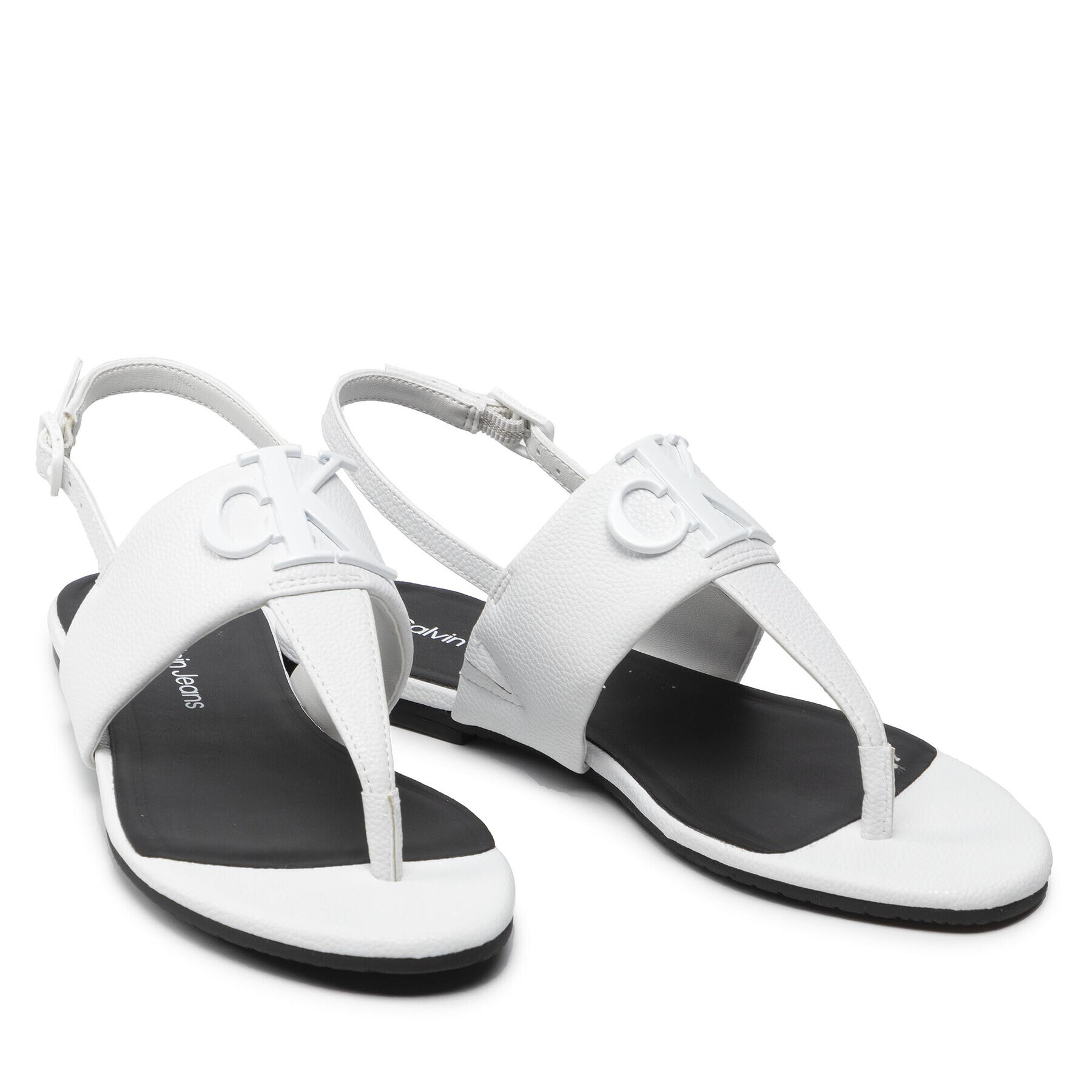 Calvin Klein Jeans Sandali Flat Sandal Hw Lth 2 YW0YW00544 Bela - Pepit.si