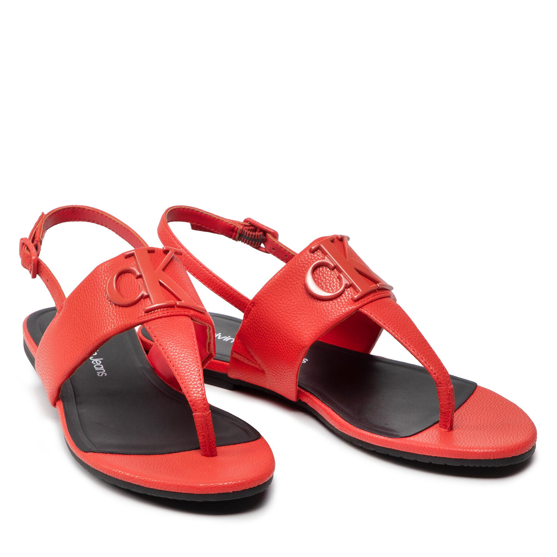 Calvin Klein Jeans Sandali Flat Sandal Hw Lth 2 YW0YW00544 Rdeča - Pepit.si