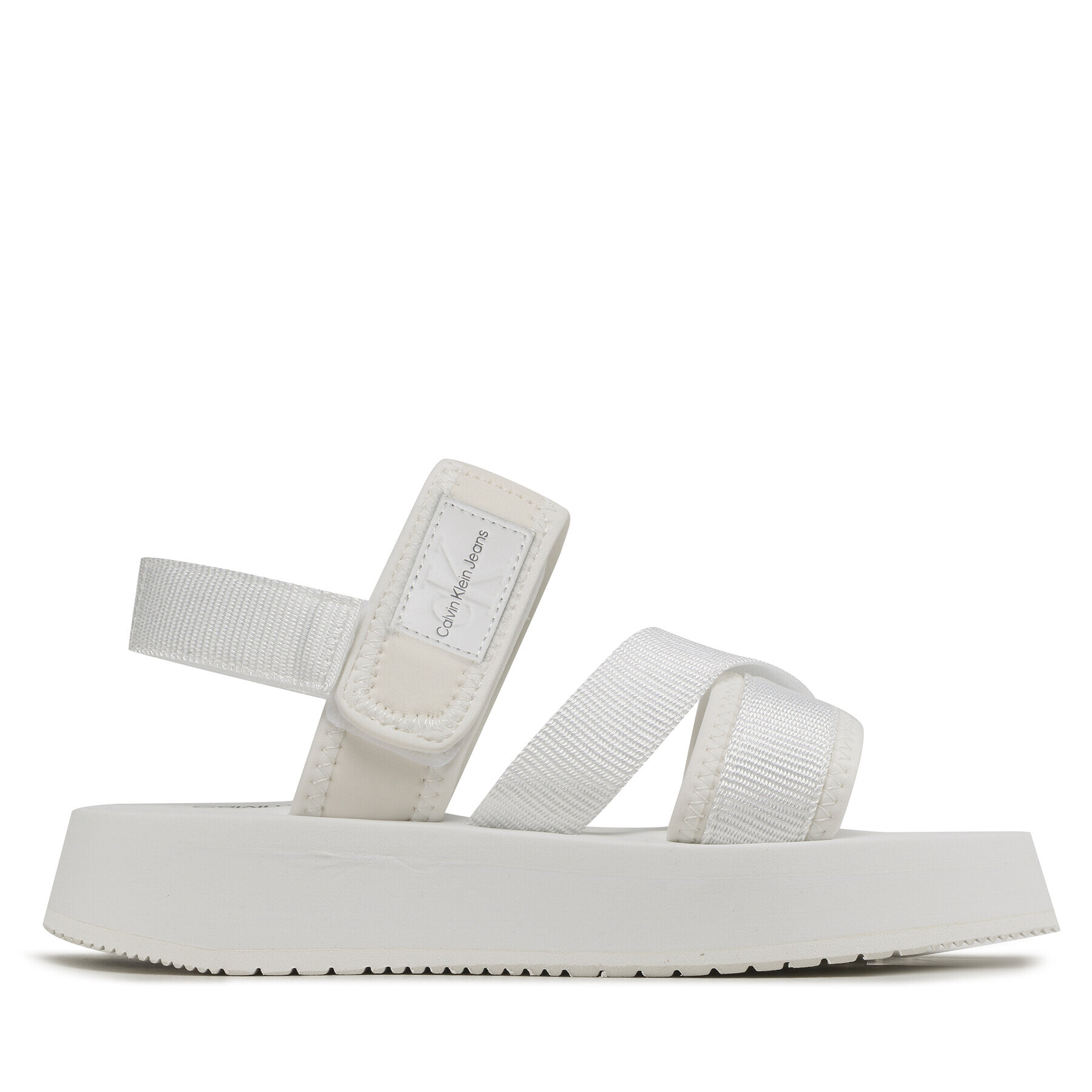 Calvin Klein Jeans Sandali Prefresato Sandal Bagde YW0YW00967 Bela - Pepit.si