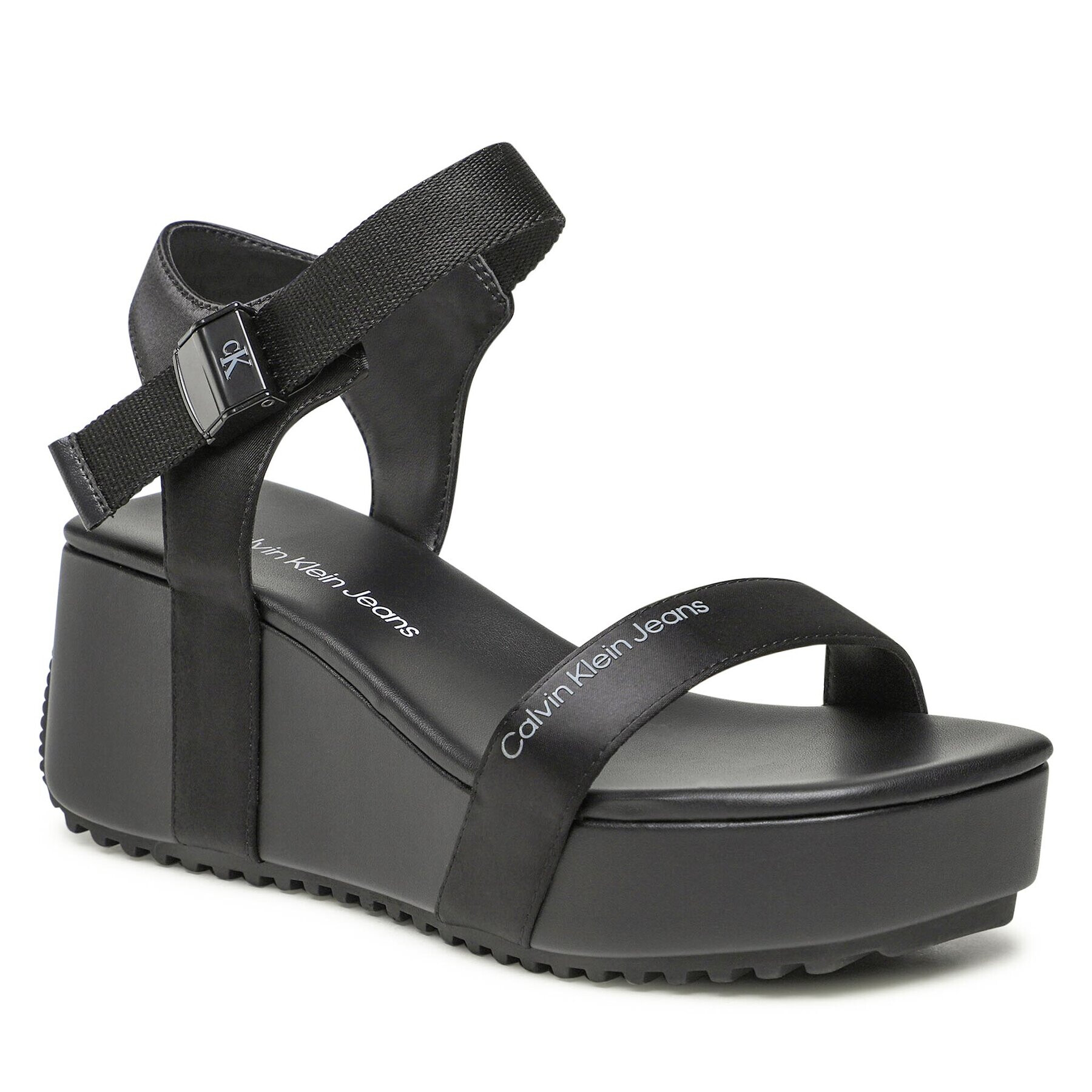 Calvin Klein Jeans Sandali Wedge Block Sandal Satin/Hw YW0YW00980 Črna - Pepit.si