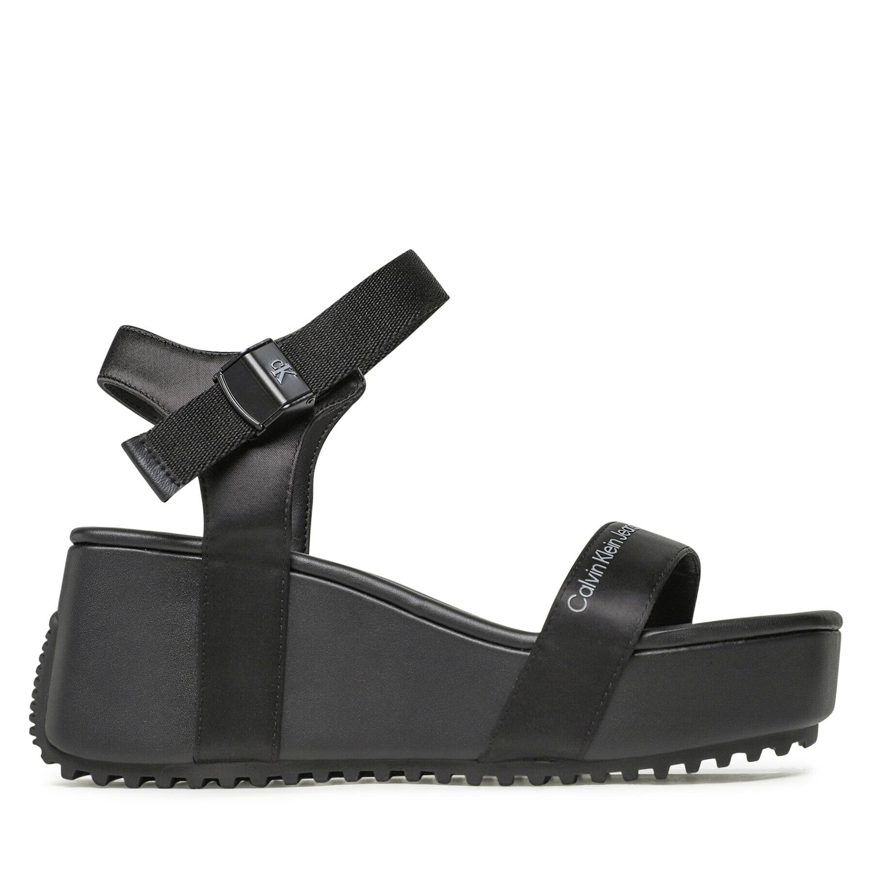 Calvin Klein Jeans Sandali Wedge Block Sandal Satin/Hw YW0YW00980 Črna - Pepit.si