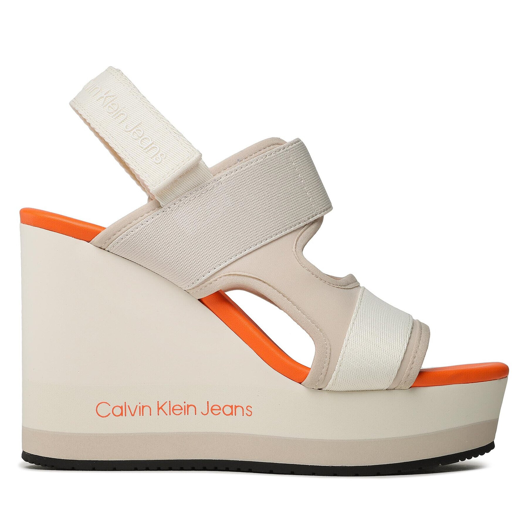 Calvin Klein Jeans Sandali Wedge Sandal Webbing YW0YW01073 Écru - Pepit.si