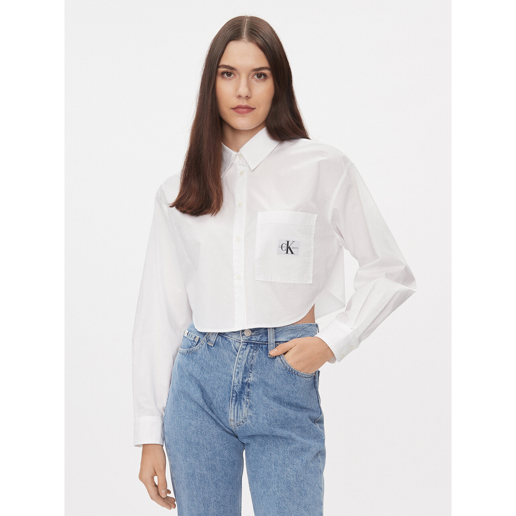 Calvin Klein Jeans Srajca J20J222614 Bela Cropped Fit - Pepit.si