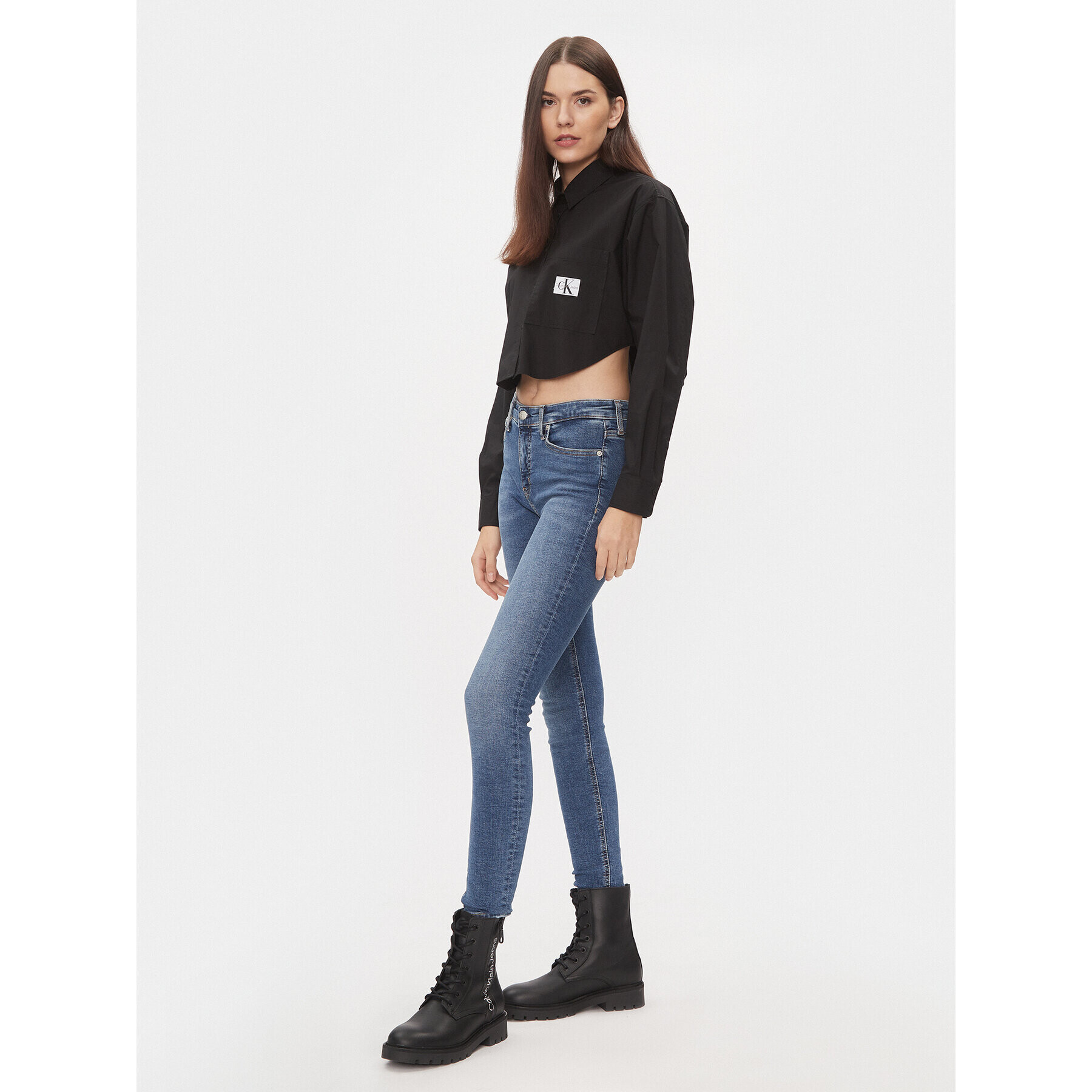 Calvin Klein Jeans Srajca J20J222614 Črna Cropped Fit - Pepit.si