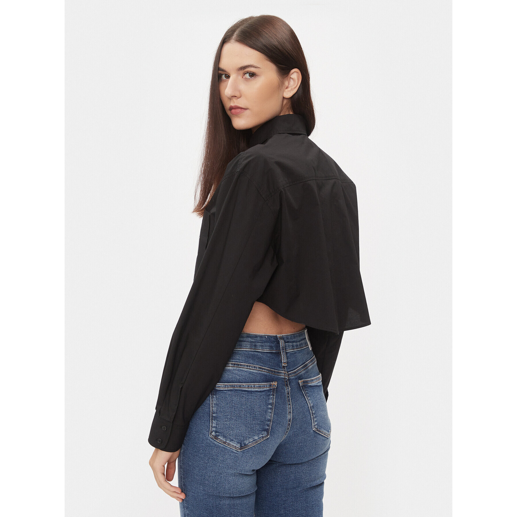 Calvin Klein Jeans Srajca J20J222614 Črna Cropped Fit - Pepit.si