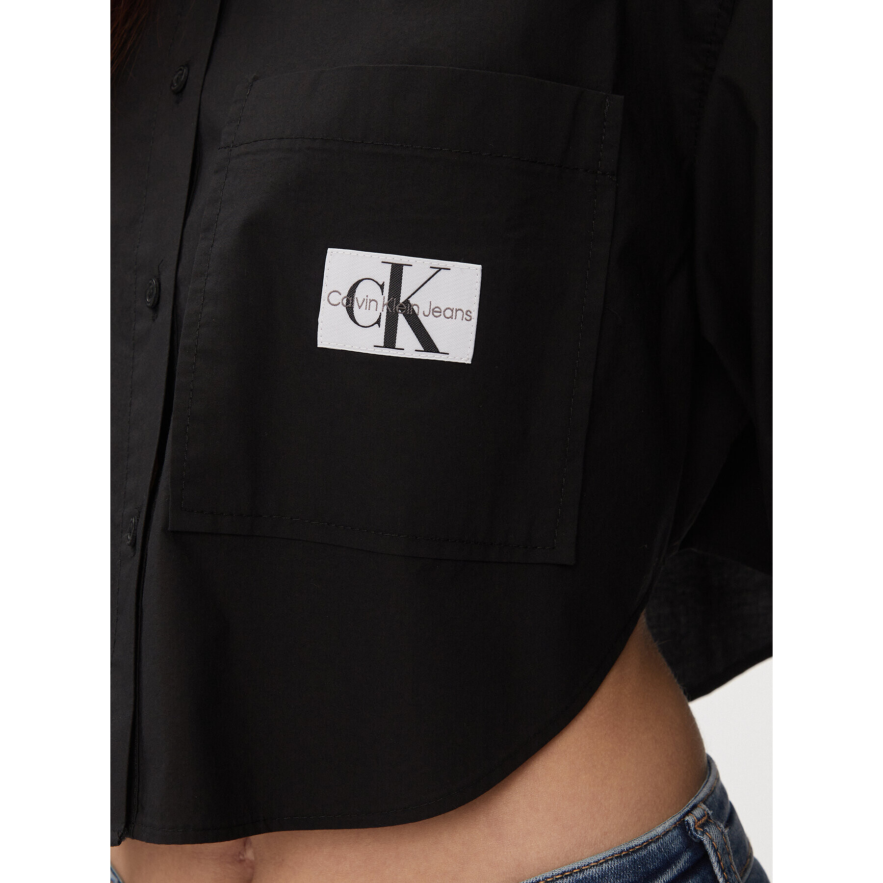 Calvin Klein Jeans Srajca J20J222614 Črna Cropped Fit - Pepit.si