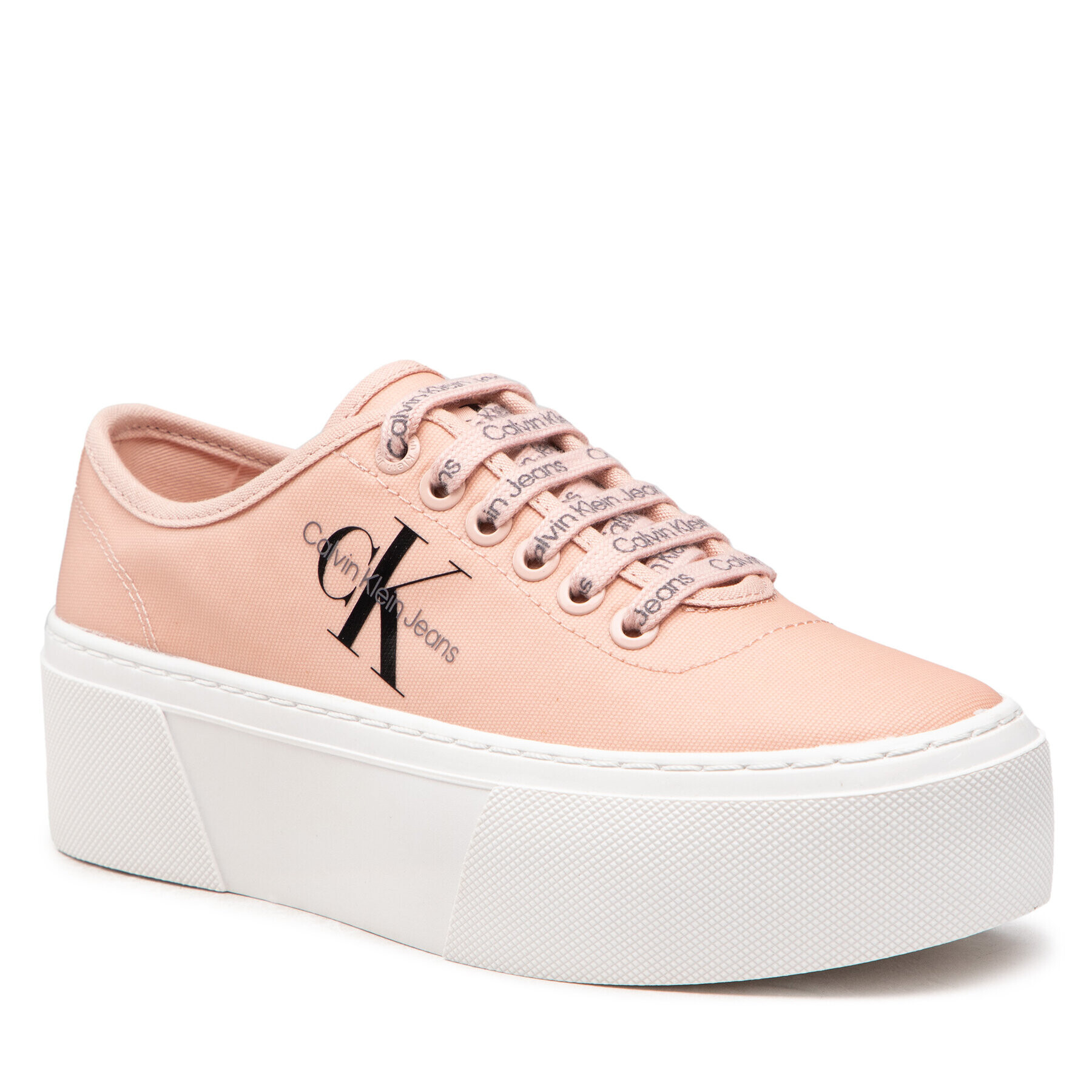 Calvin Klein Jeans Tenis superge Cupsole Flatform Laceup Low Txt YW0YW00766TKY Roza - Pepit.si