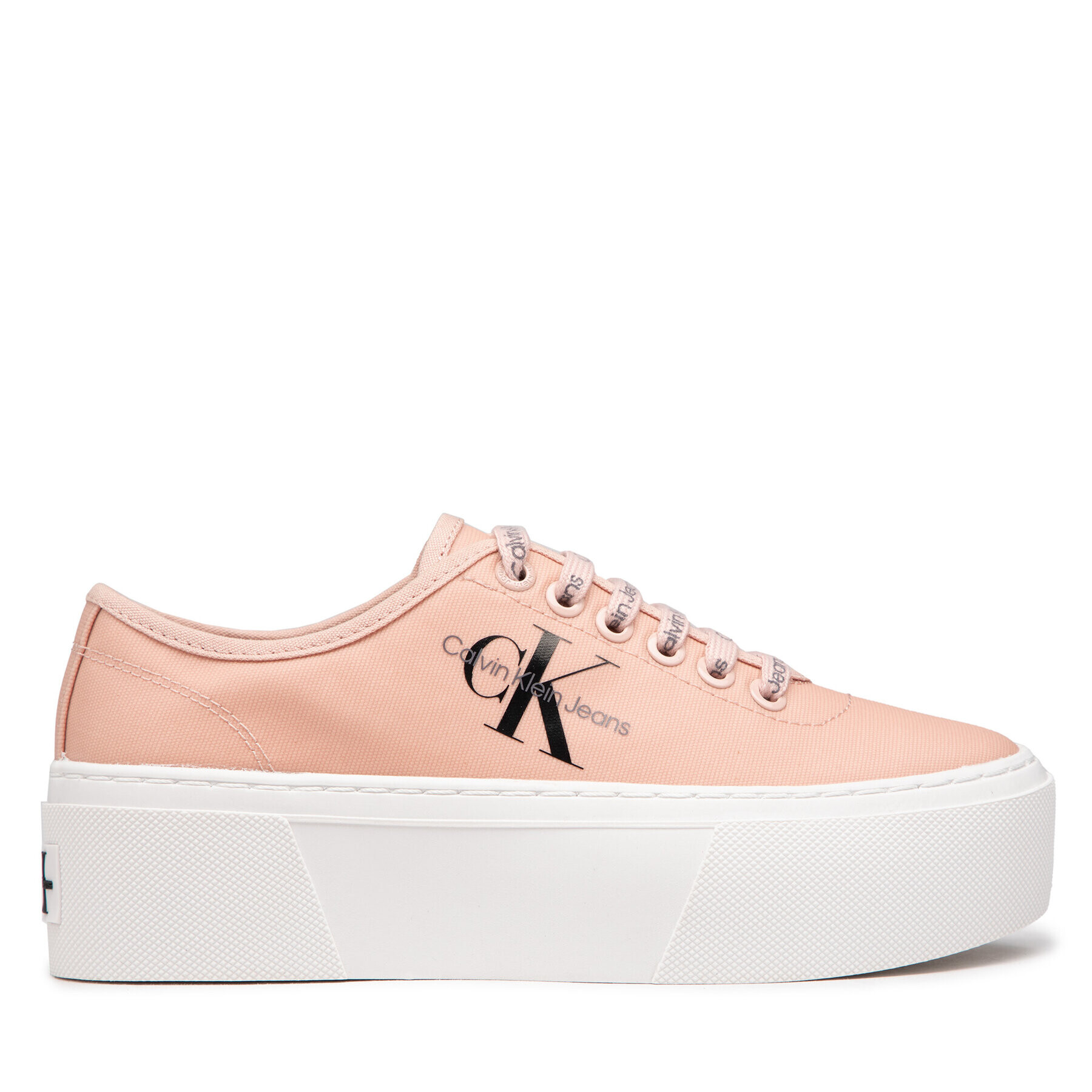 Calvin Klein Jeans Tenis superge Cupsole Flatform Laceup Low Txt YW0YW00766TKY Roza - Pepit.si