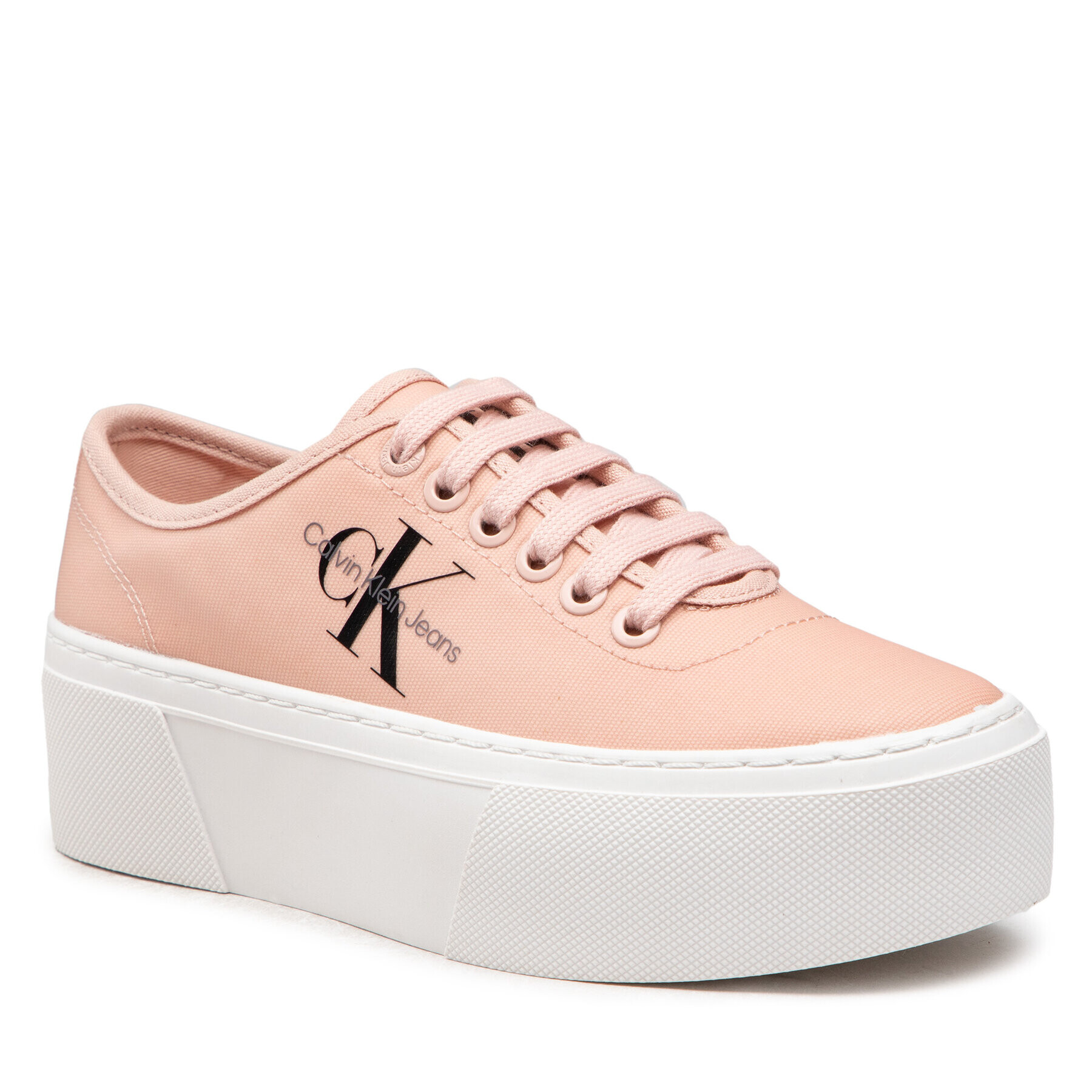 Calvin Klein Jeans Tenis superge Cupsole Flatform Laceup Low Txt YW0YW00766TKY Roza - Pepit.si