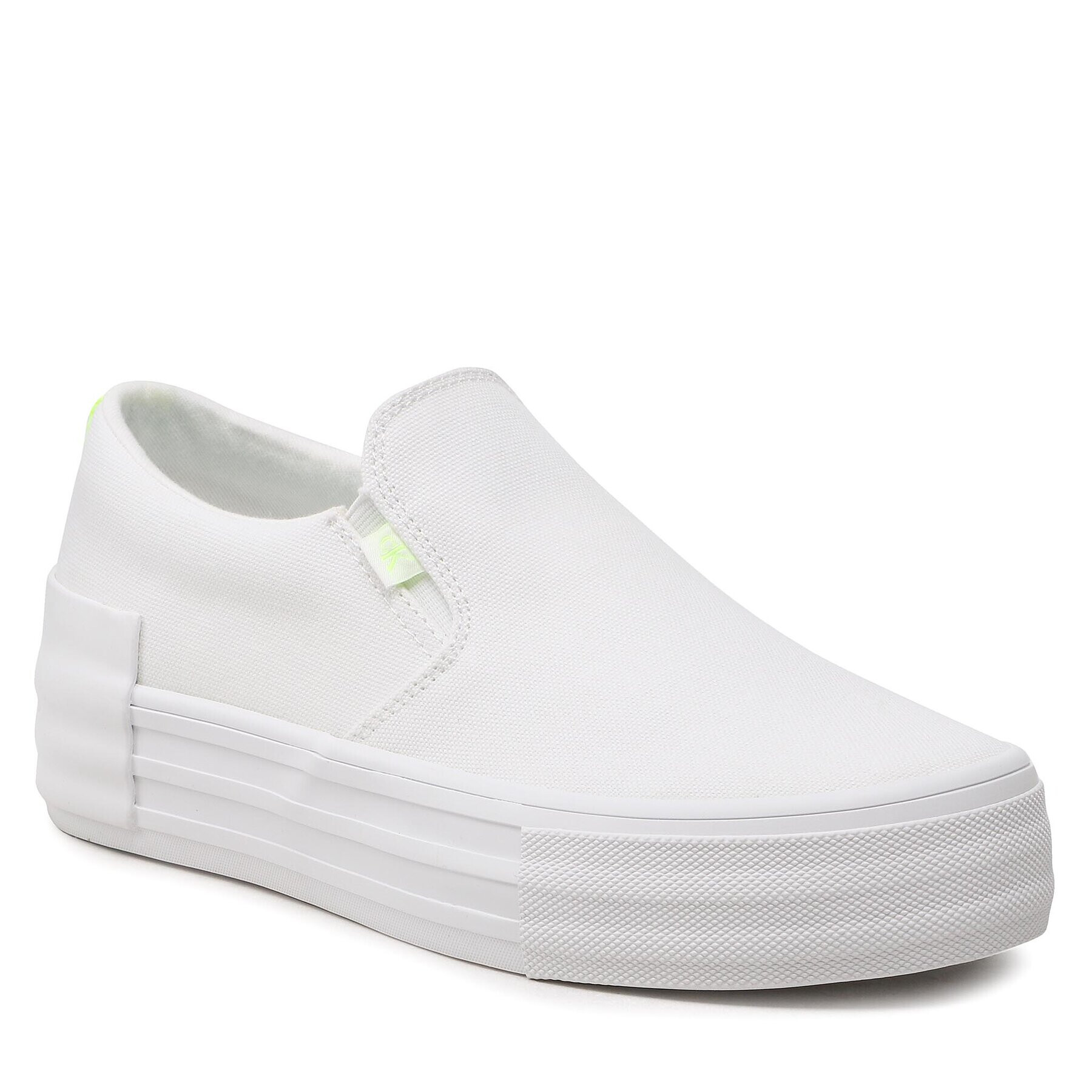 Calvin Klein Jeans Tenis superge Vulc Flatf Bold Slipon Fluo Cont YW0YW00905 Bela - Pepit.si