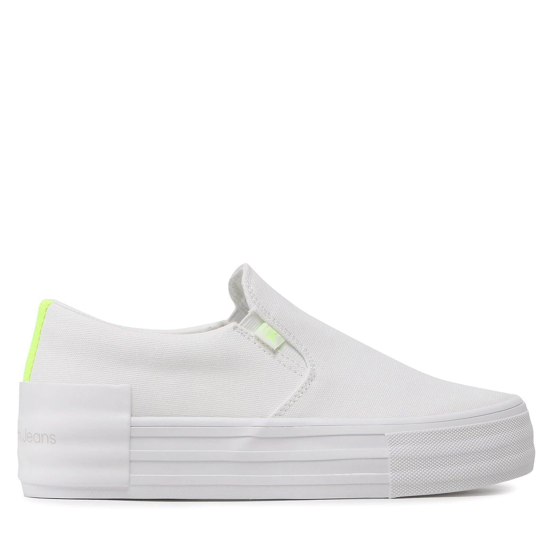 Calvin Klein Jeans Tenis superge Vulc Flatf Bold Slipon Fluo Cont YW0YW00905 Bela - Pepit.si